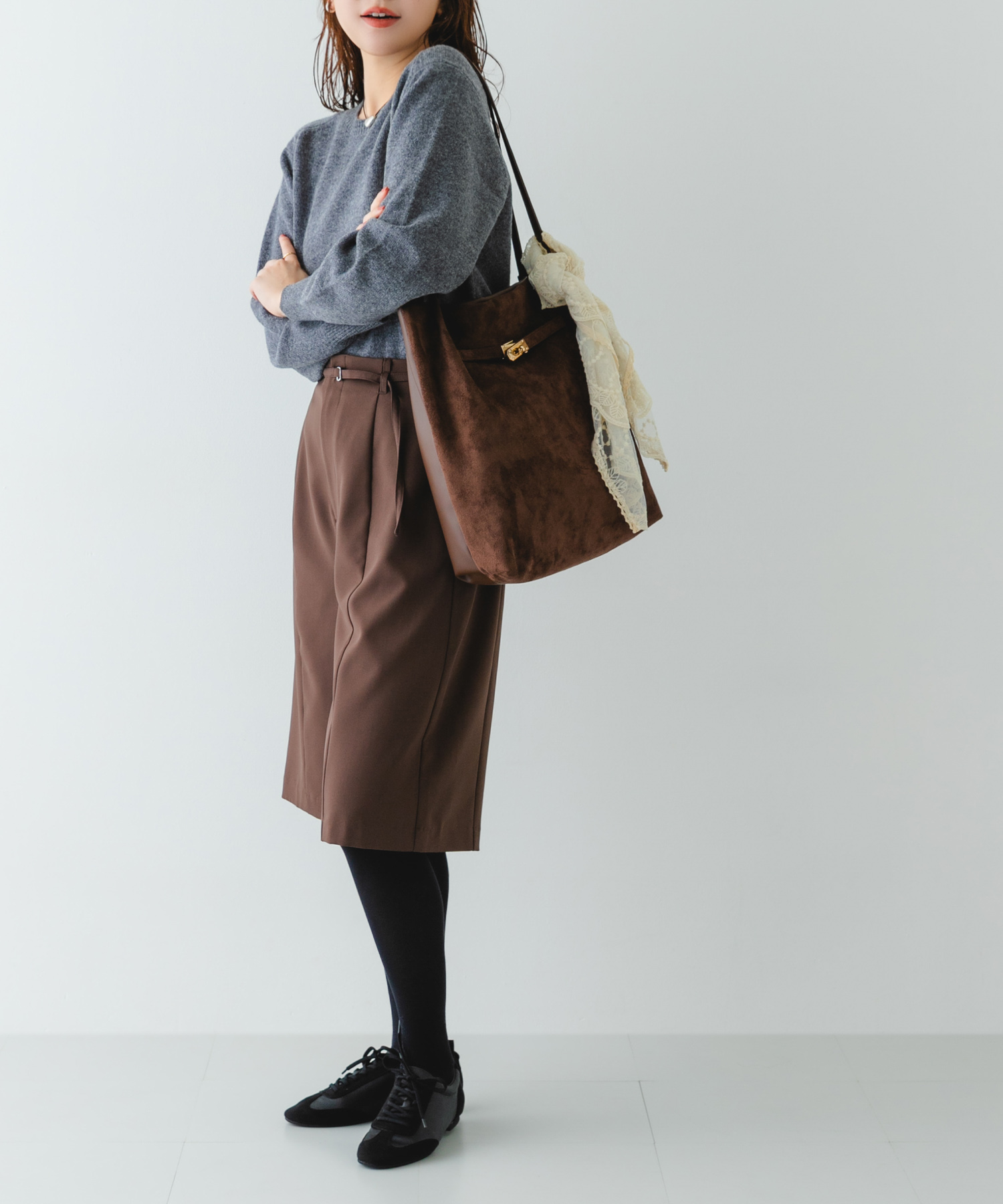 スエードライクトートバッグ DARK BROWN one