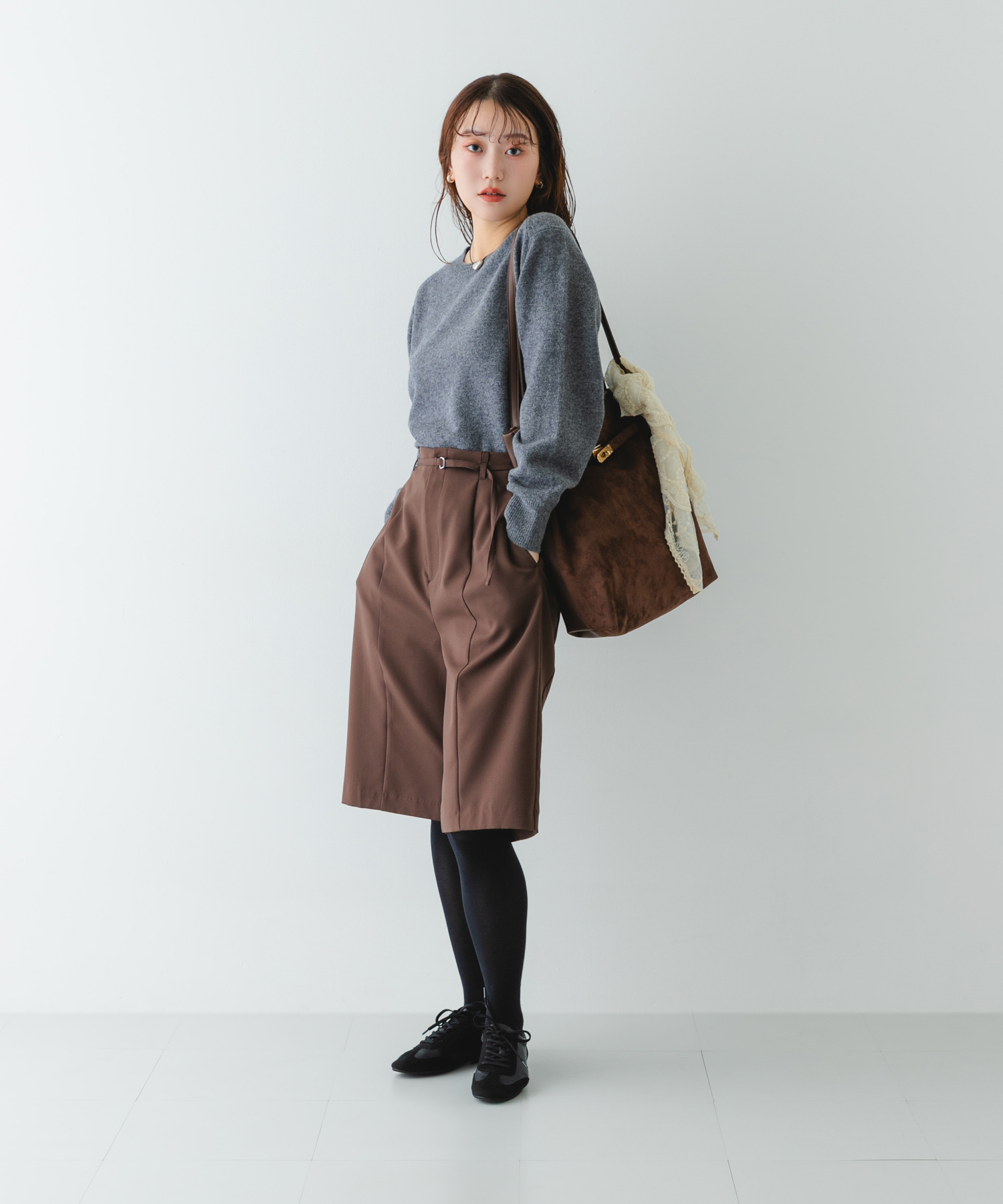 スエードライクトートバッグ DARK BROWN one