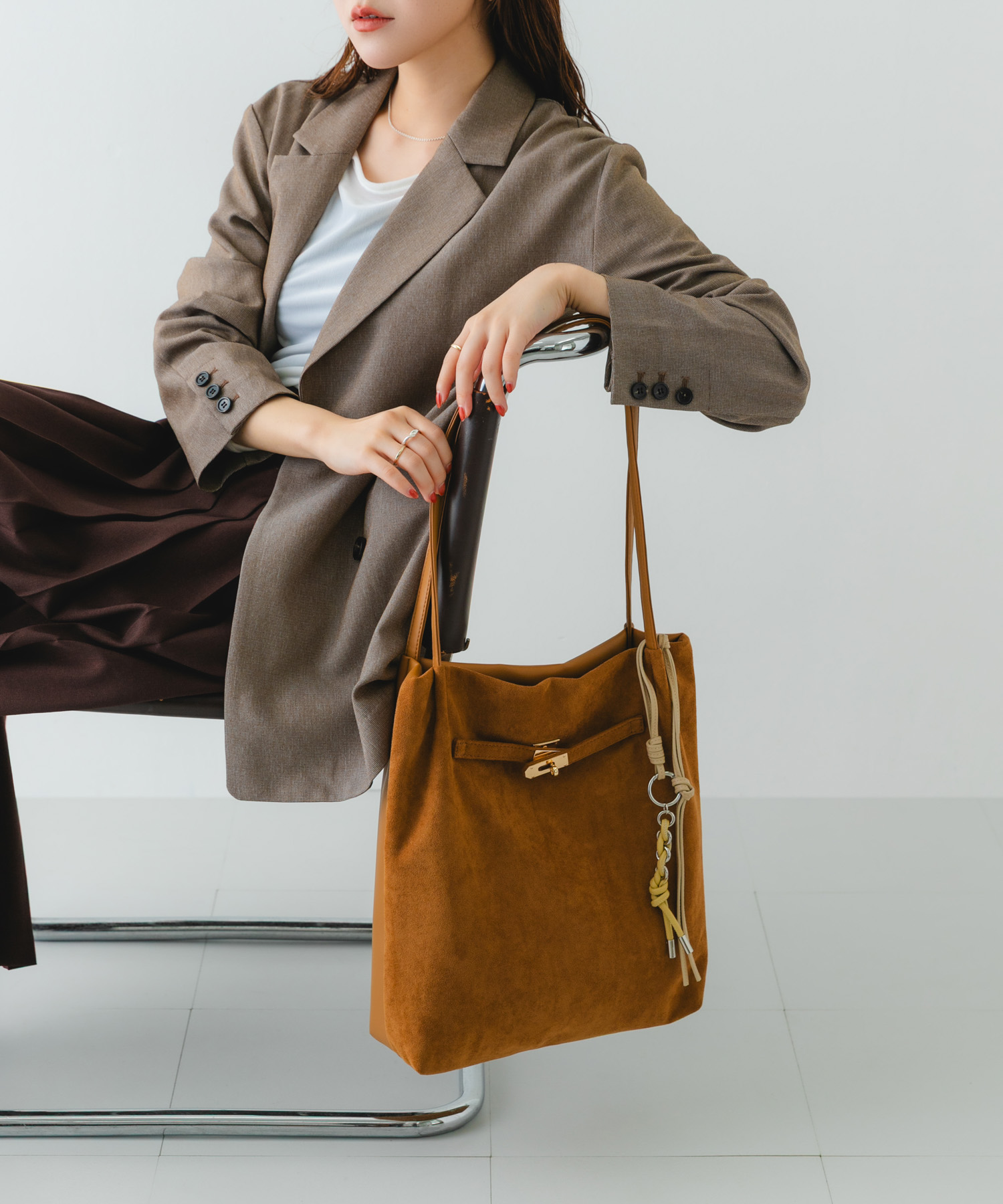 スエードライクトートバッグ CAMEL one