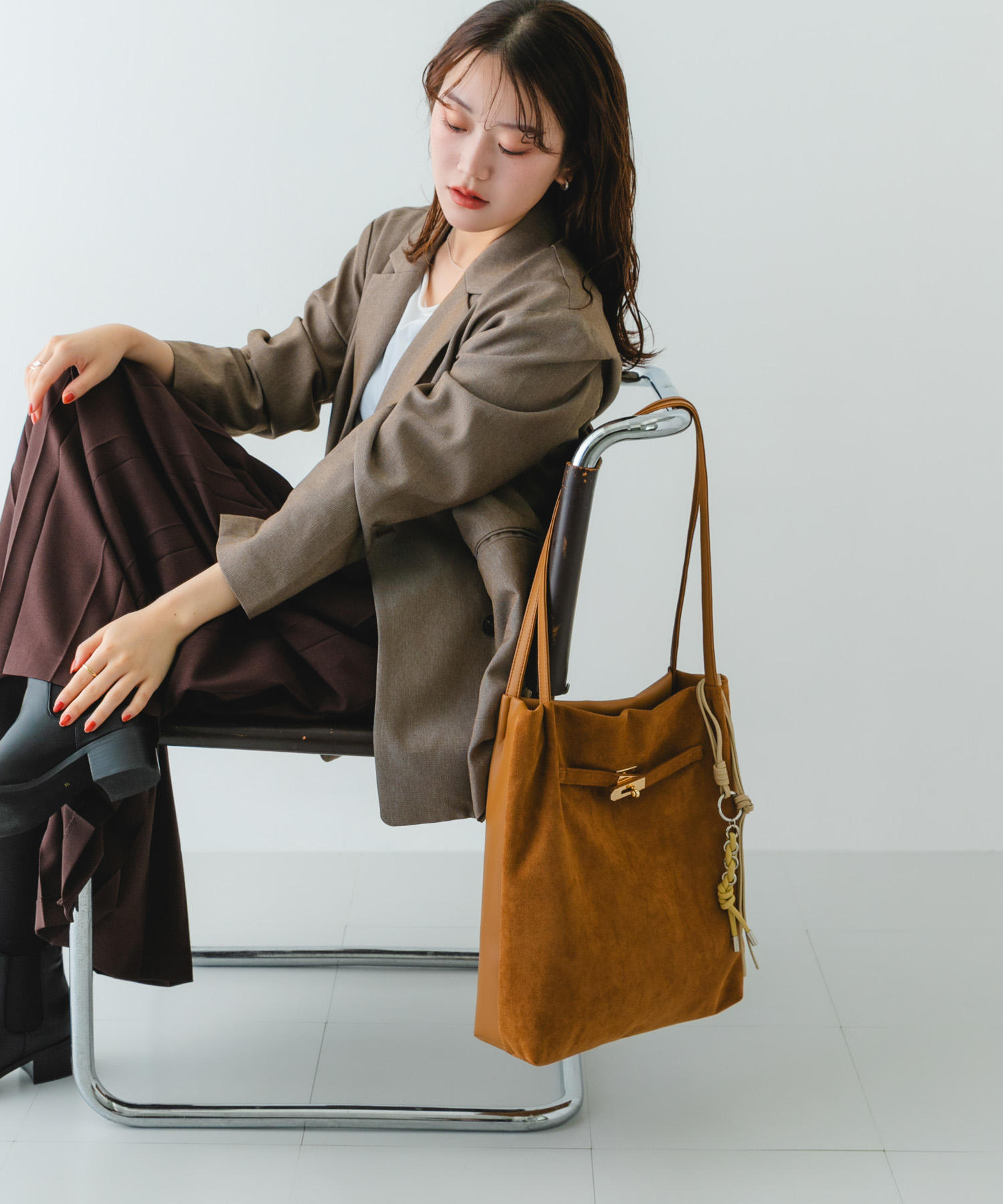 スエードライクトートバッグ CAMEL one