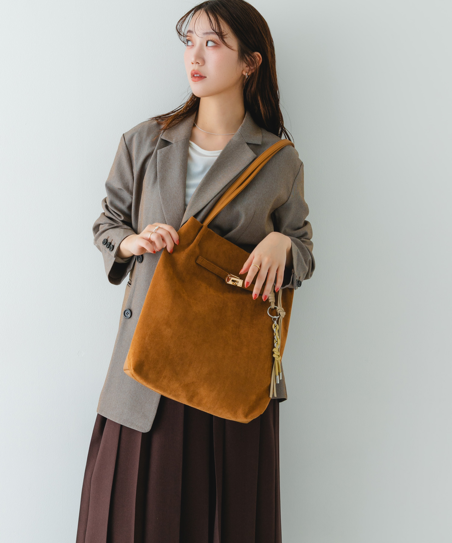 スエードライクトートバッグ CAMEL one