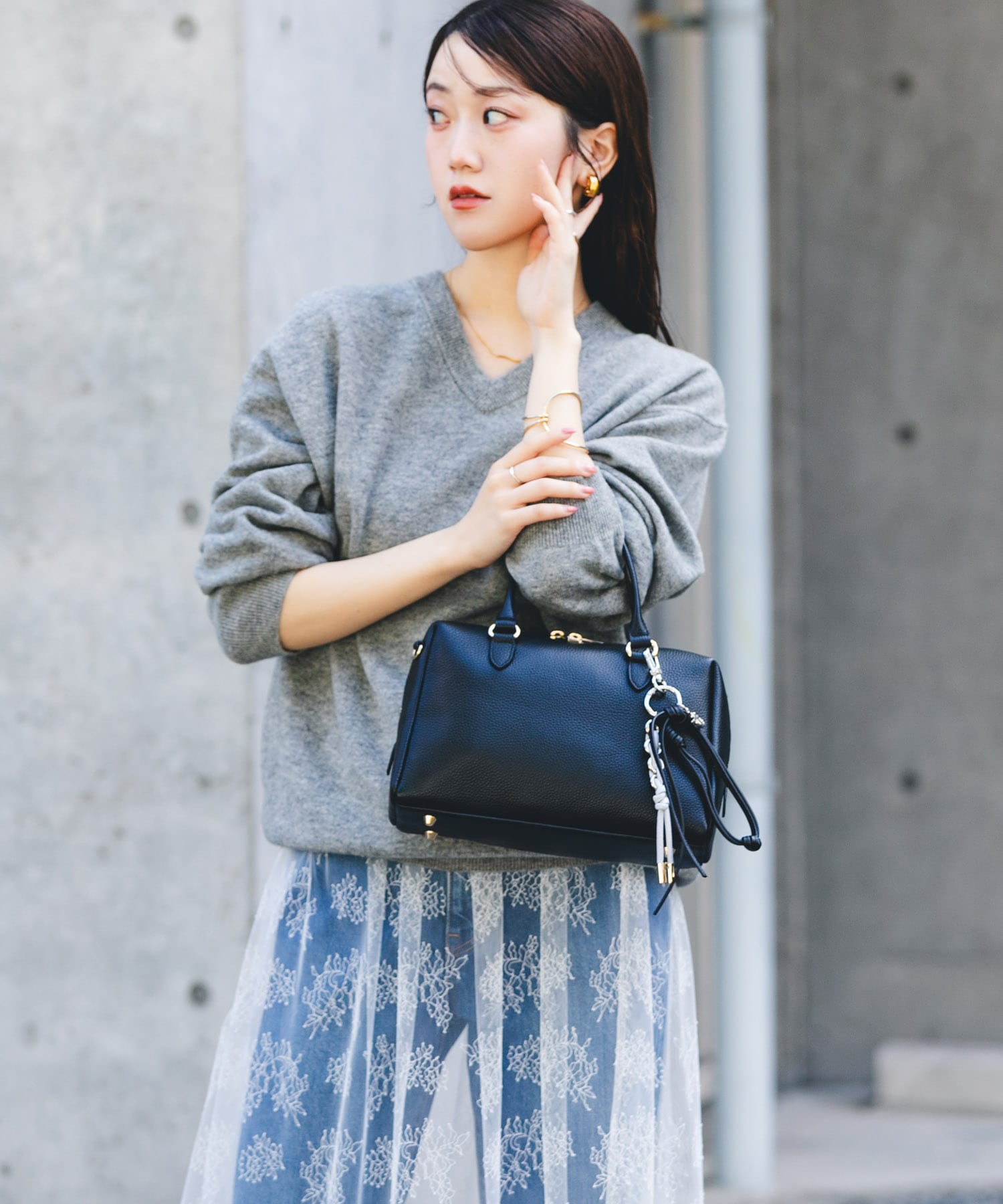 レザーボストンバッグ BLACK one