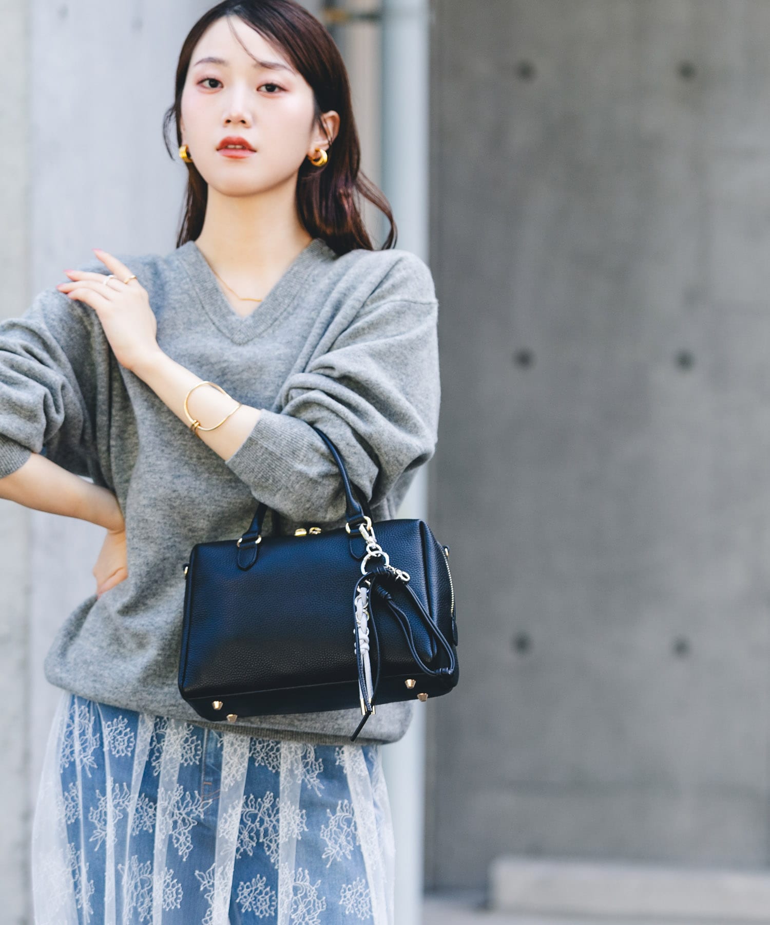 レザーボストンバッグ BLACK one