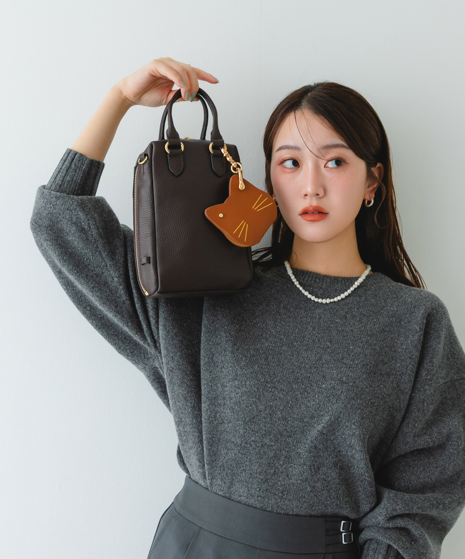 『縦型』レザーミニボストンバッグ CHOCO one