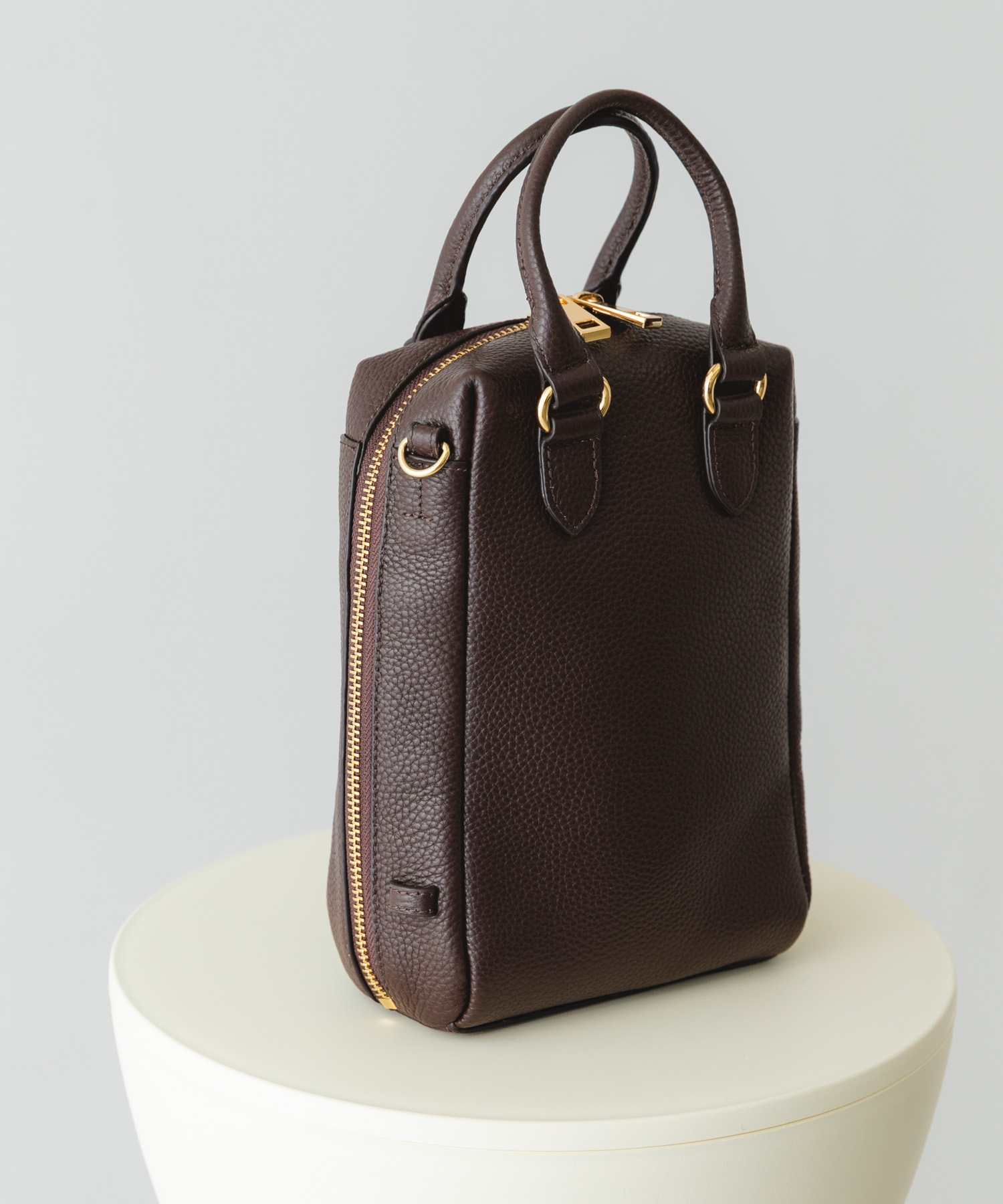 『縦型』レザーミニボストンバッグ CHOCO one