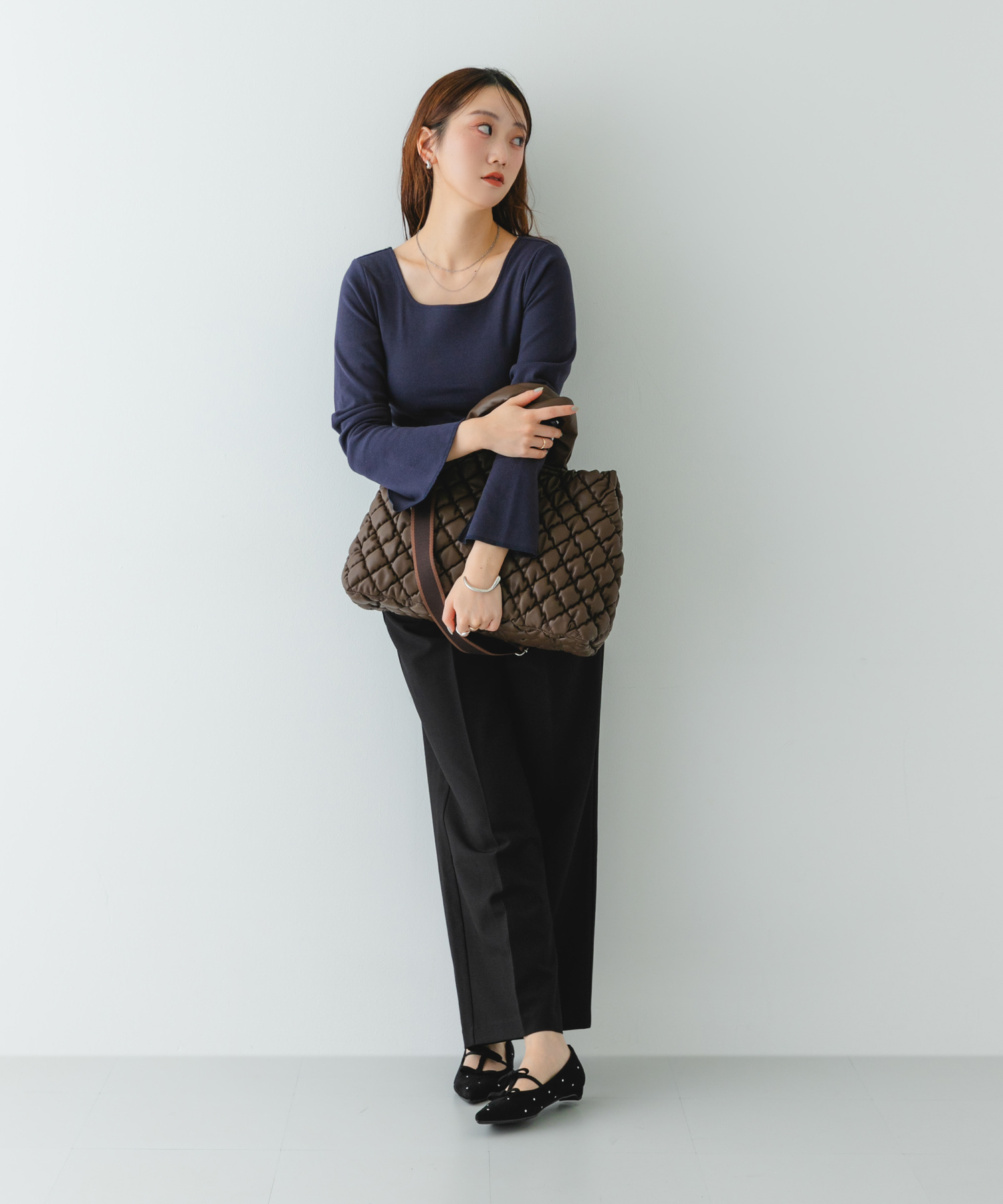 テープショルダーキルティングバッグ DARK BROWN one