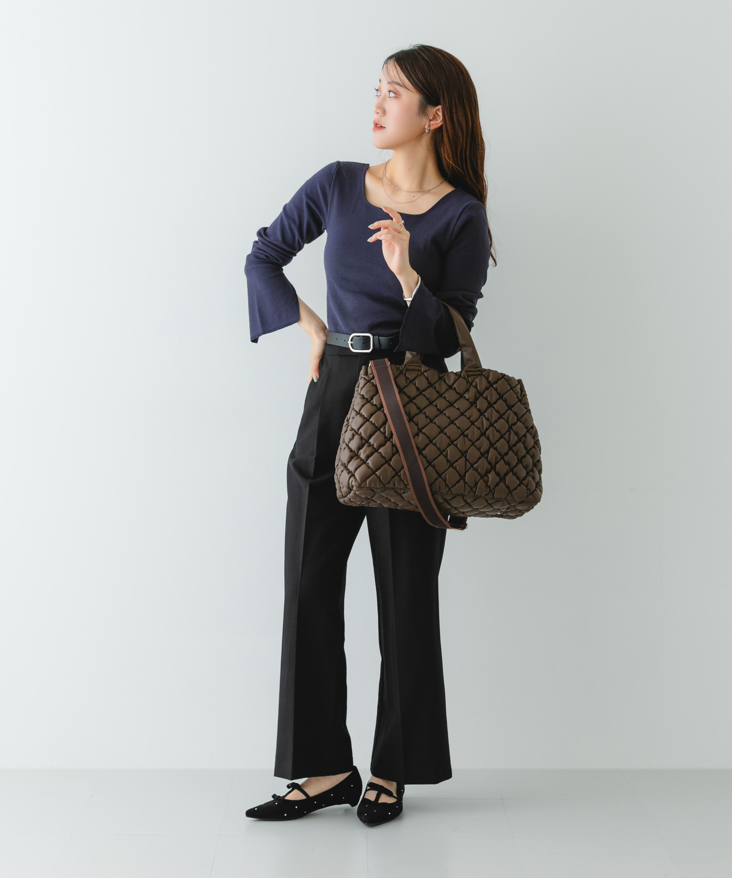 テープショルダーキルティングバッグ DARK BROWN one