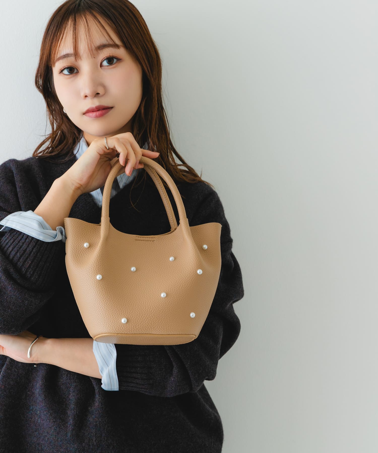 インバッグ付ミニパールバッグ BEIGE one