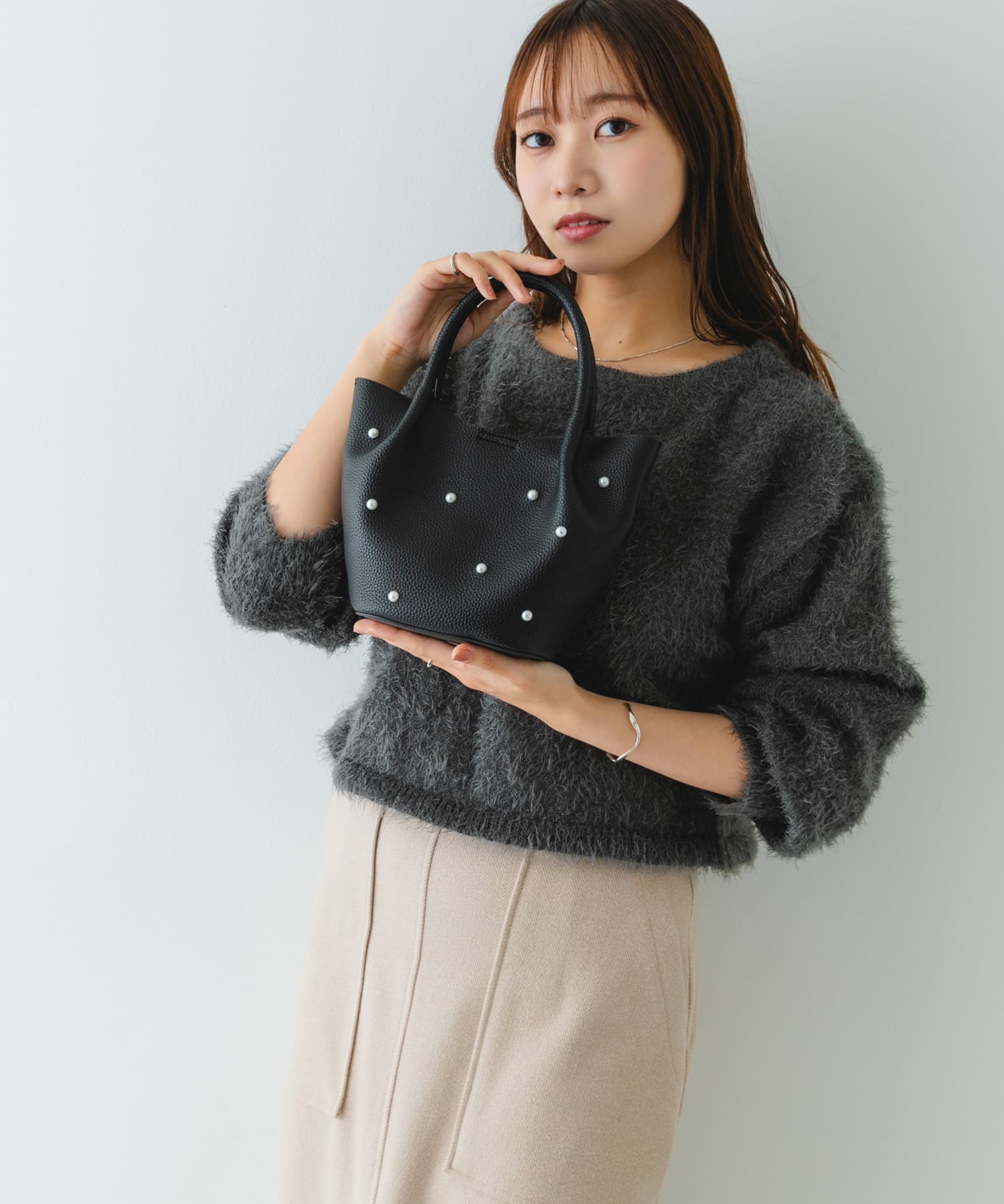 インバッグ付ミニパールバッグ BLACK one