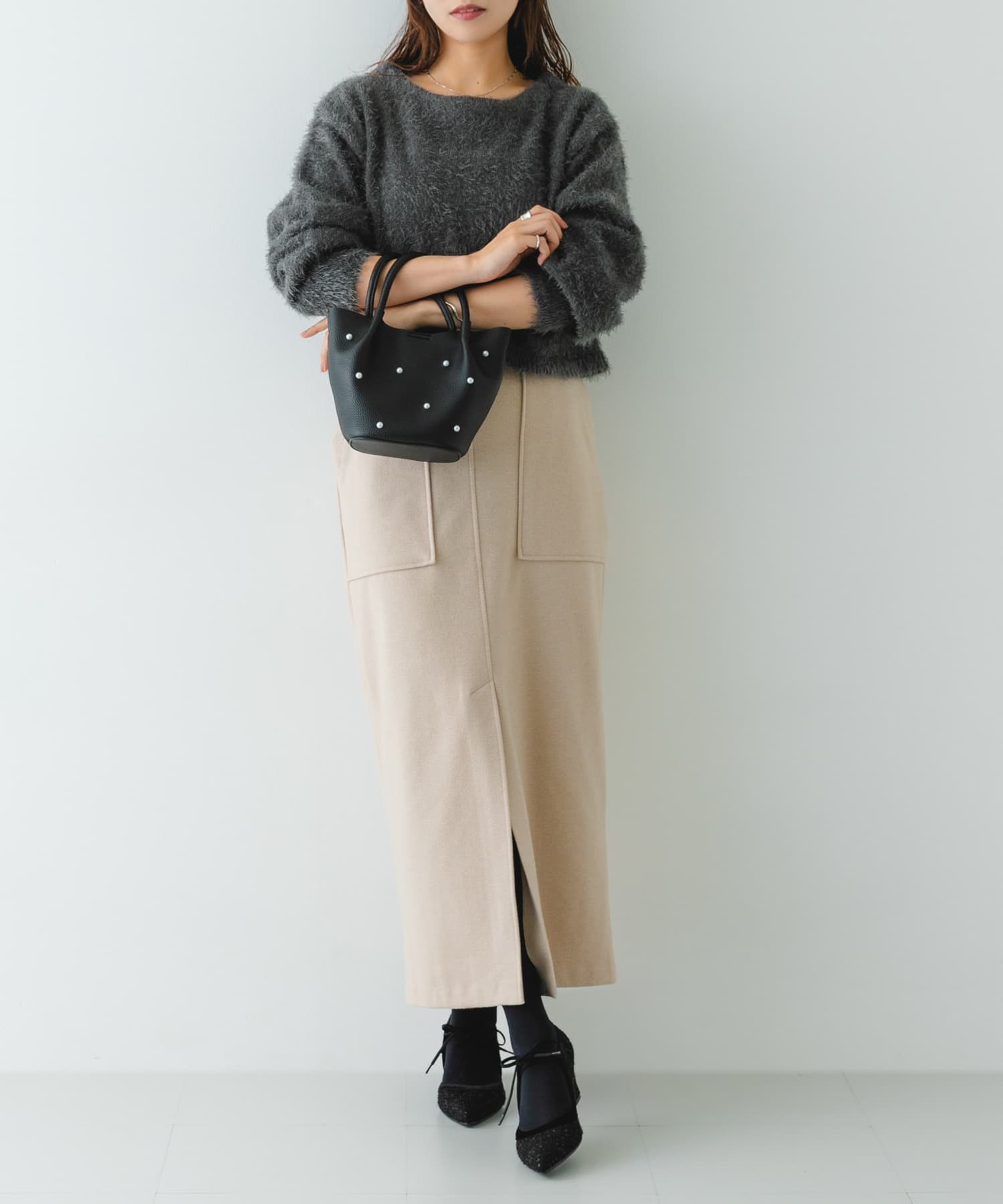 インバッグ付ミニパールバッグ BLACK one