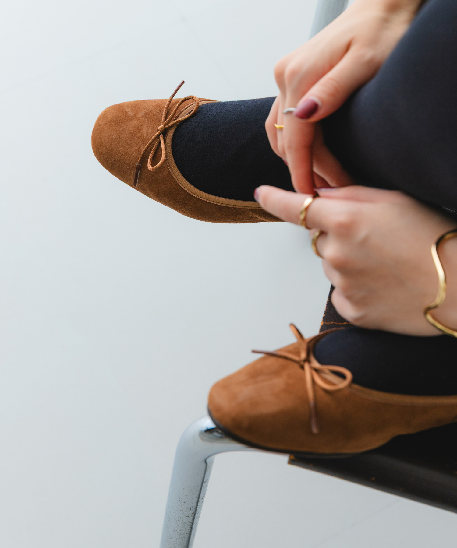 『WEB/一部店舗限定』『リアルレザー』シープスキンバレエシューズ CAMEL 36