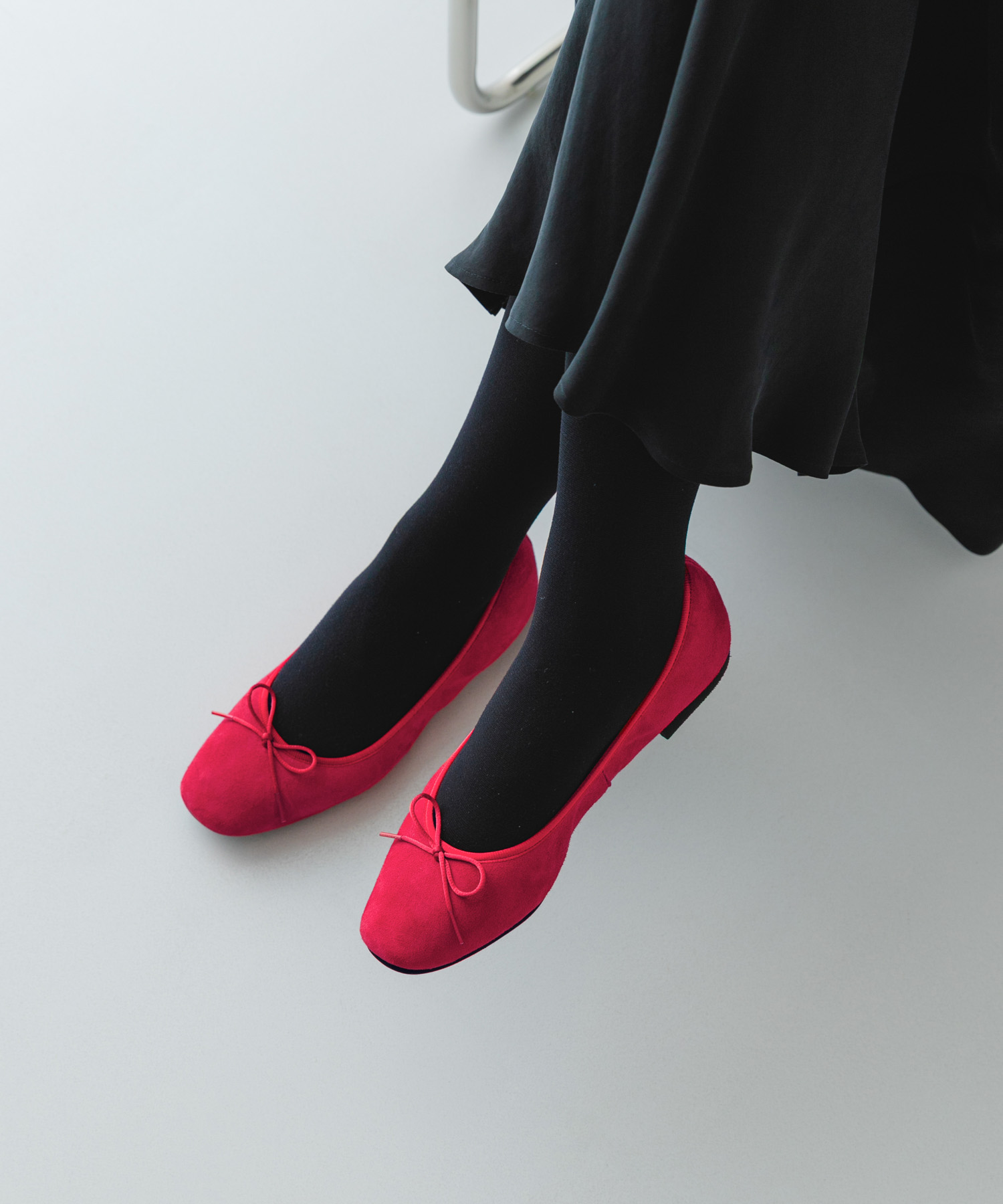 『WEB/一部店舗限定』『リアルレザー』シープスキンバレエシューズ RED 36