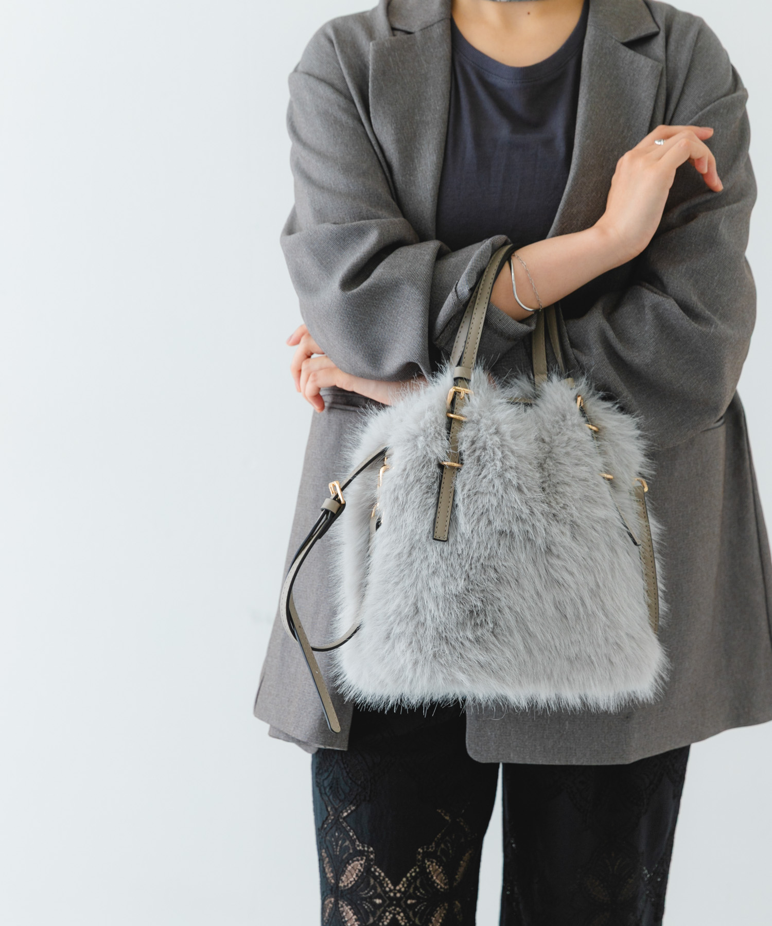 フラッフィー2WAYバッグ LIGHT GRAY one