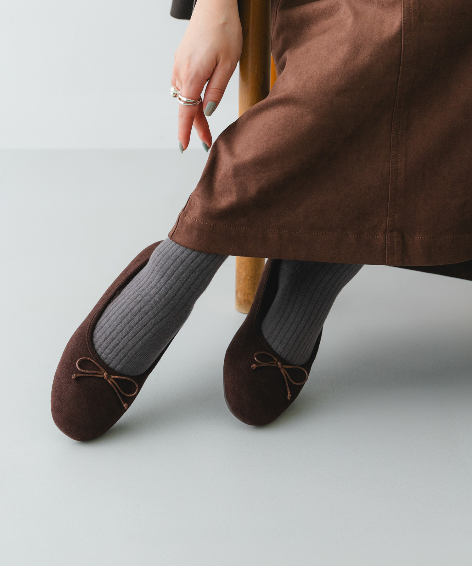 撥水フラッフィーバレエシューズ DARK BROWN 36