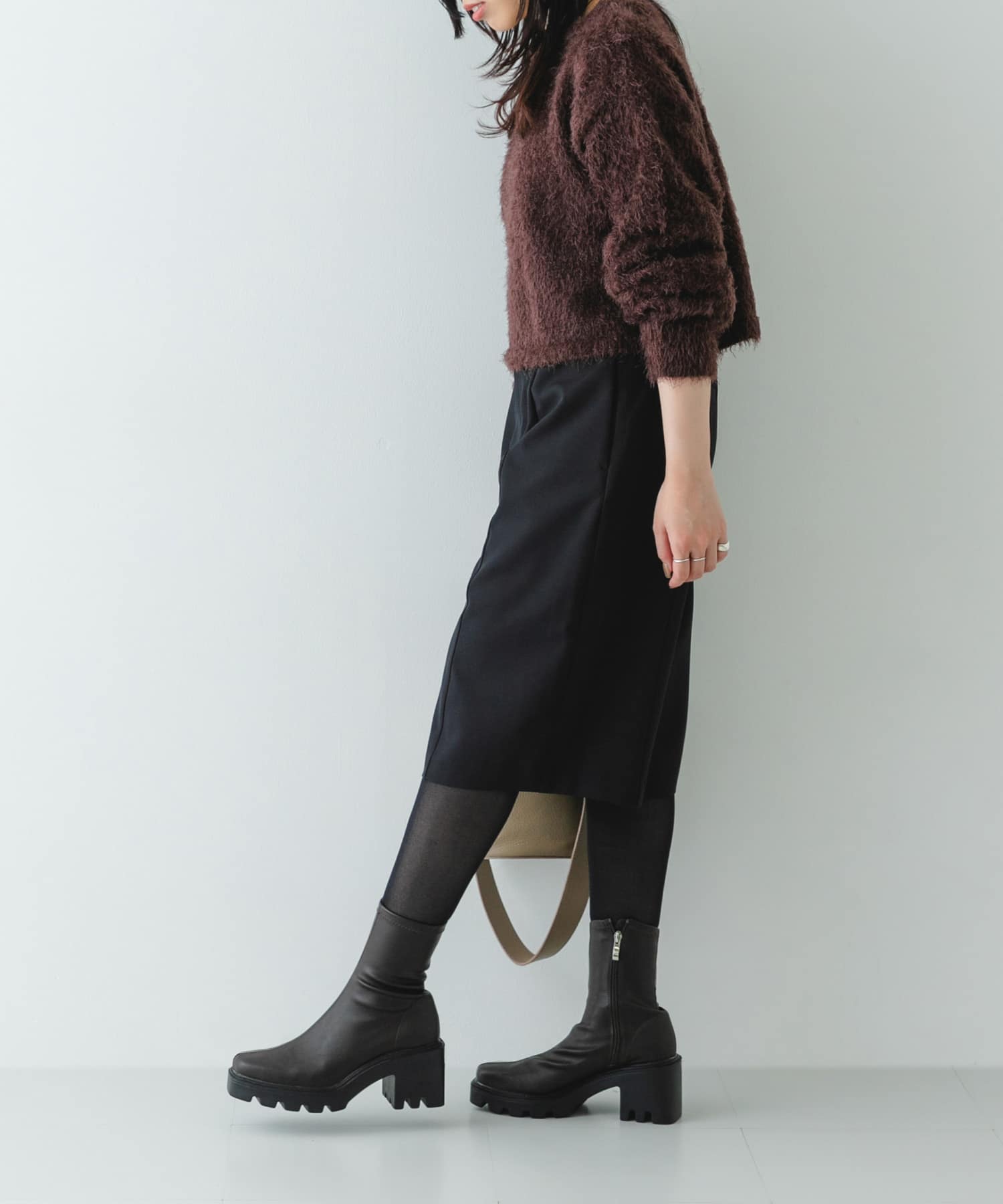 『WEB限定』　厚底スクエアブーツ DARK BROWN 36