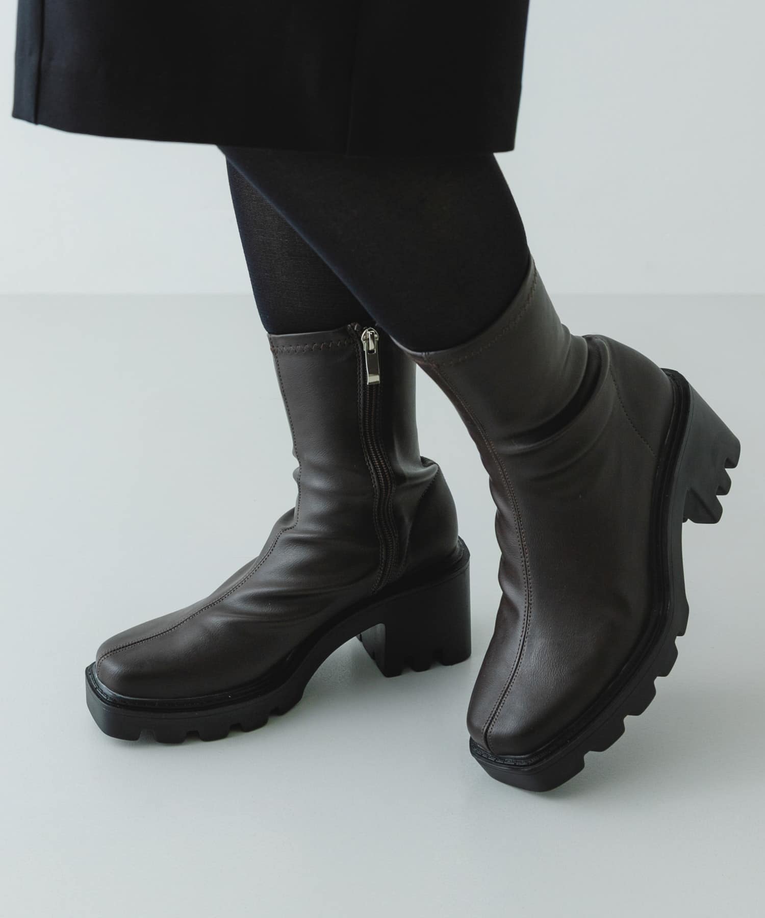 『WEB限定』　厚底スクエアブーツ DARK BROWN 36