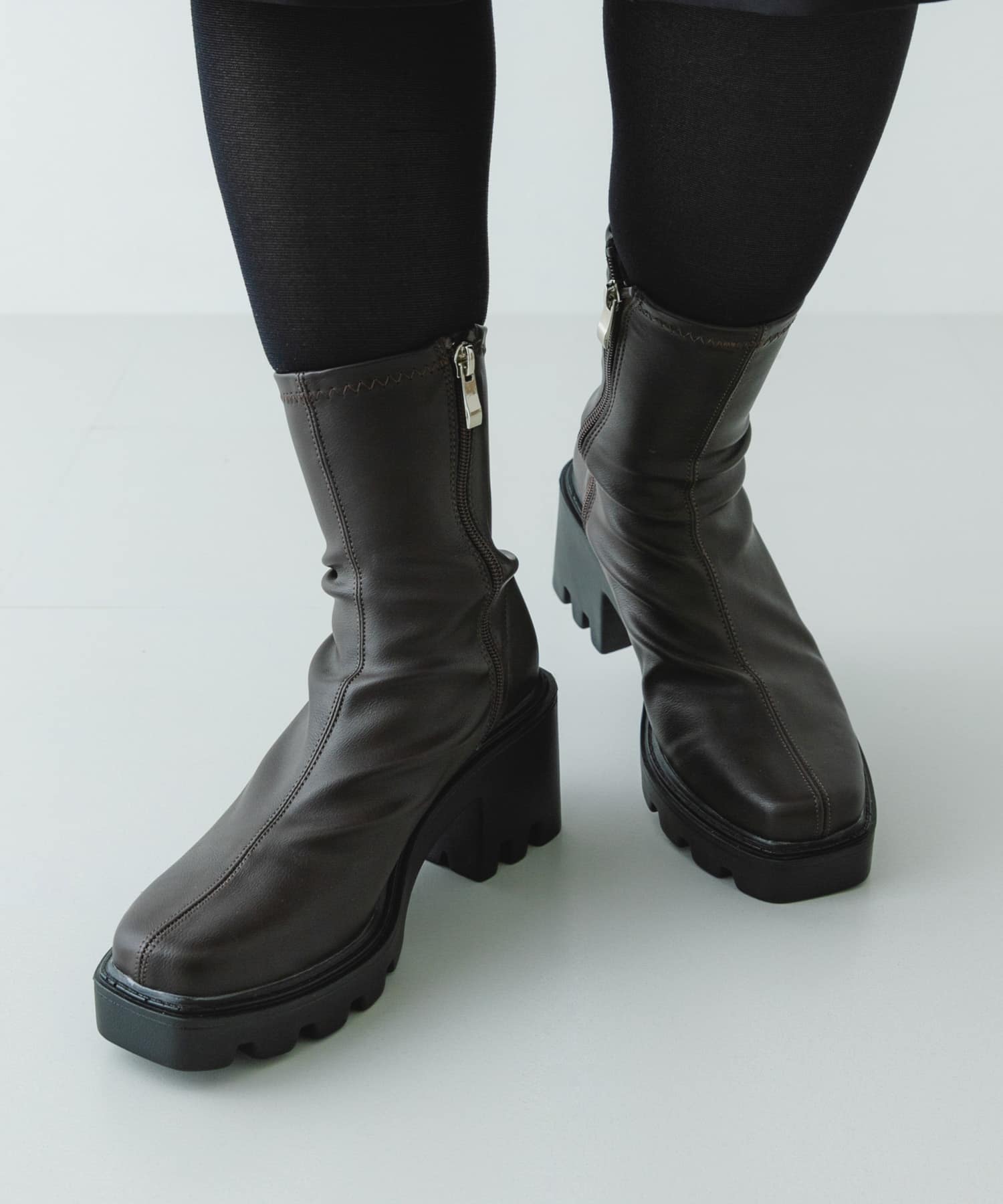 『WEB限定』　厚底スクエアブーツ DARK BROWN 36