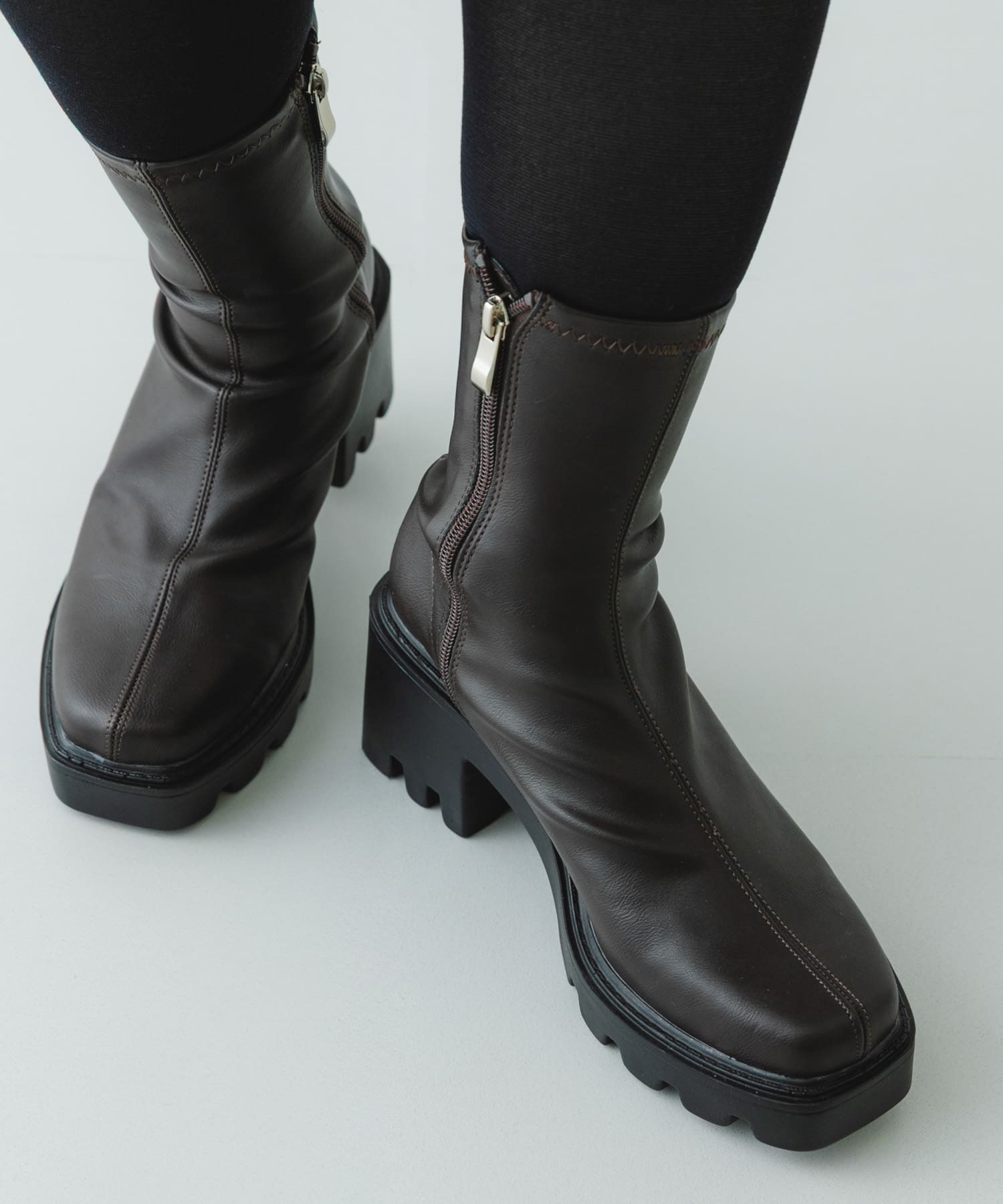 『WEB限定』　厚底スクエアブーツ DARK BROWN 36