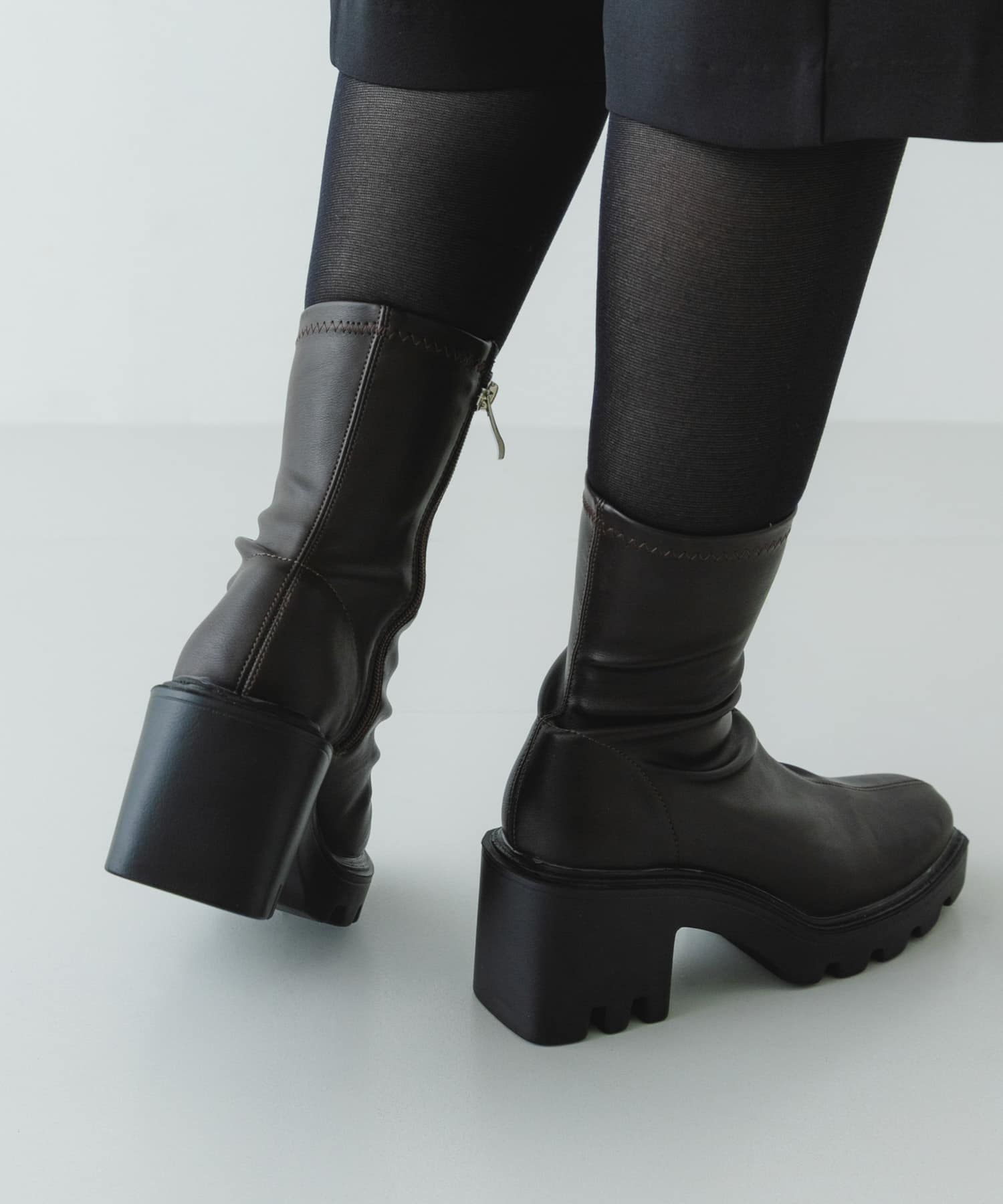 『WEB限定』　厚底スクエアブーツ DARK BROWN 36