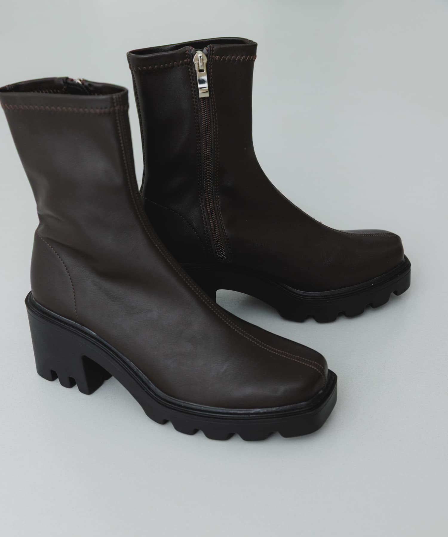 『WEB限定』　厚底スクエアブーツ DARK BROWN 36