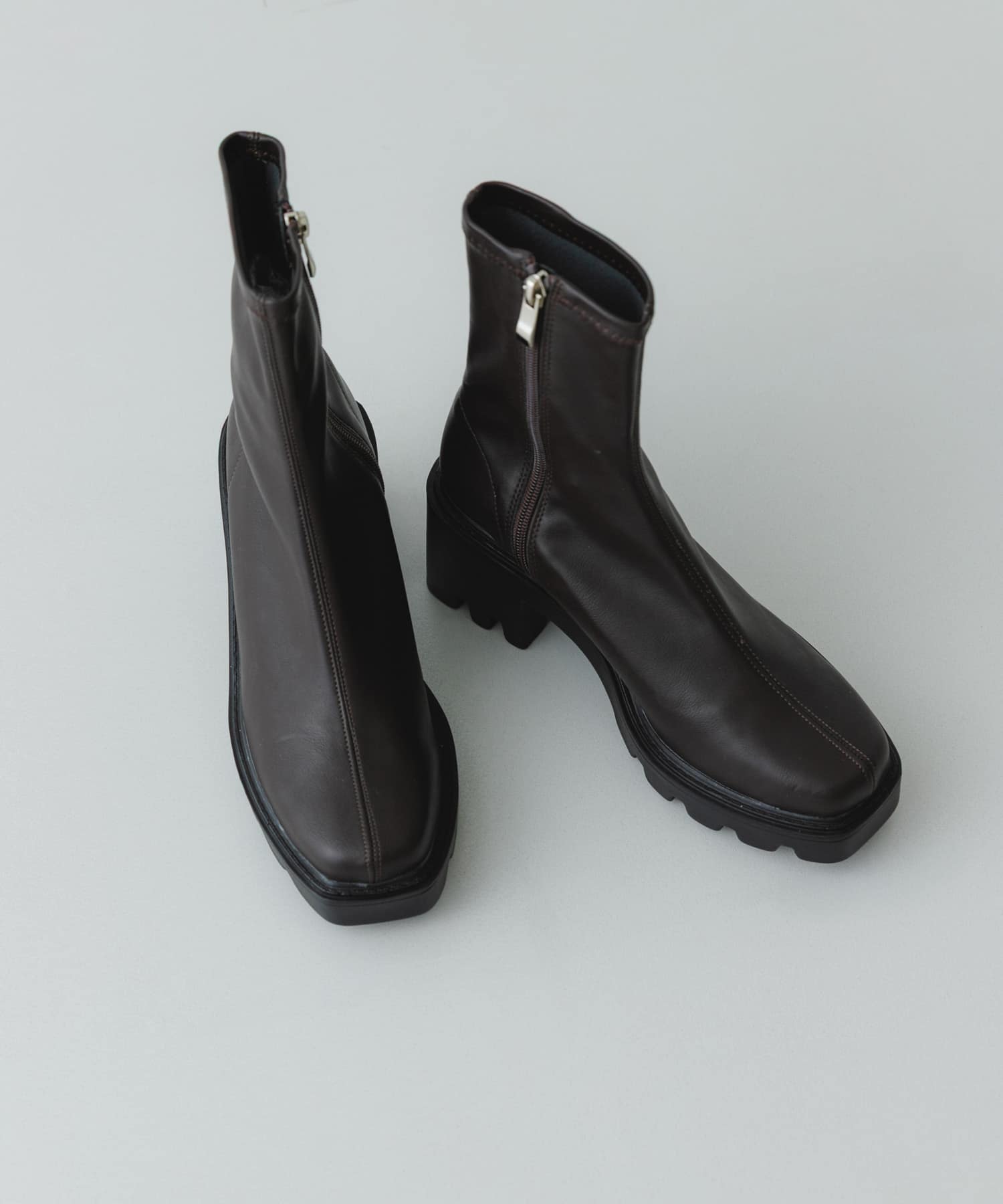 『WEB限定』　厚底スクエアブーツ DARK BROWN 36