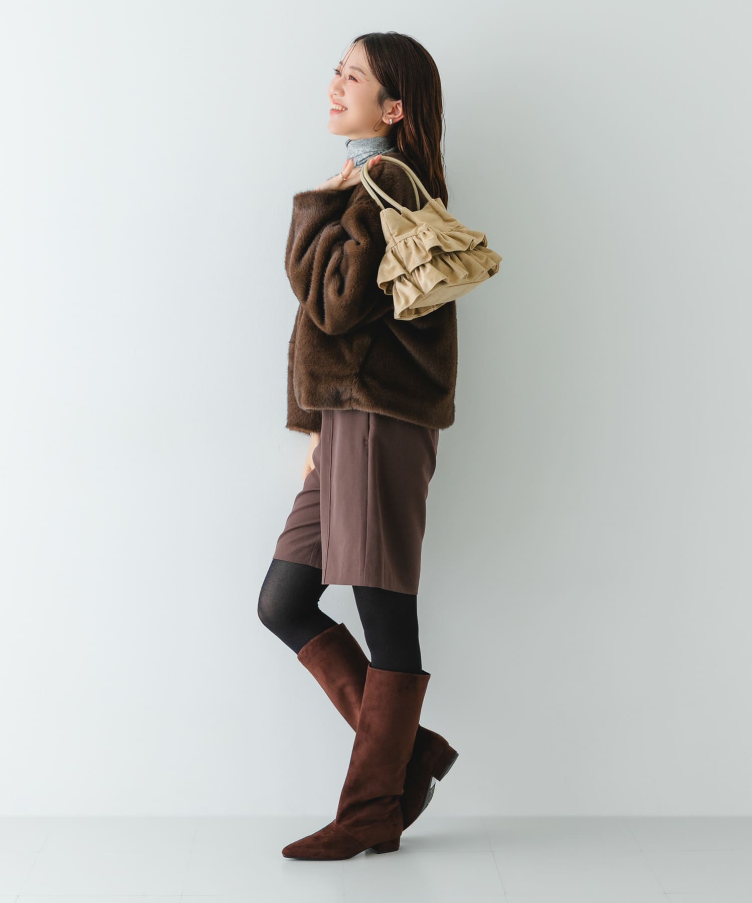 2.5センチワイドシャフトロングブーツ DARK BROWN 36