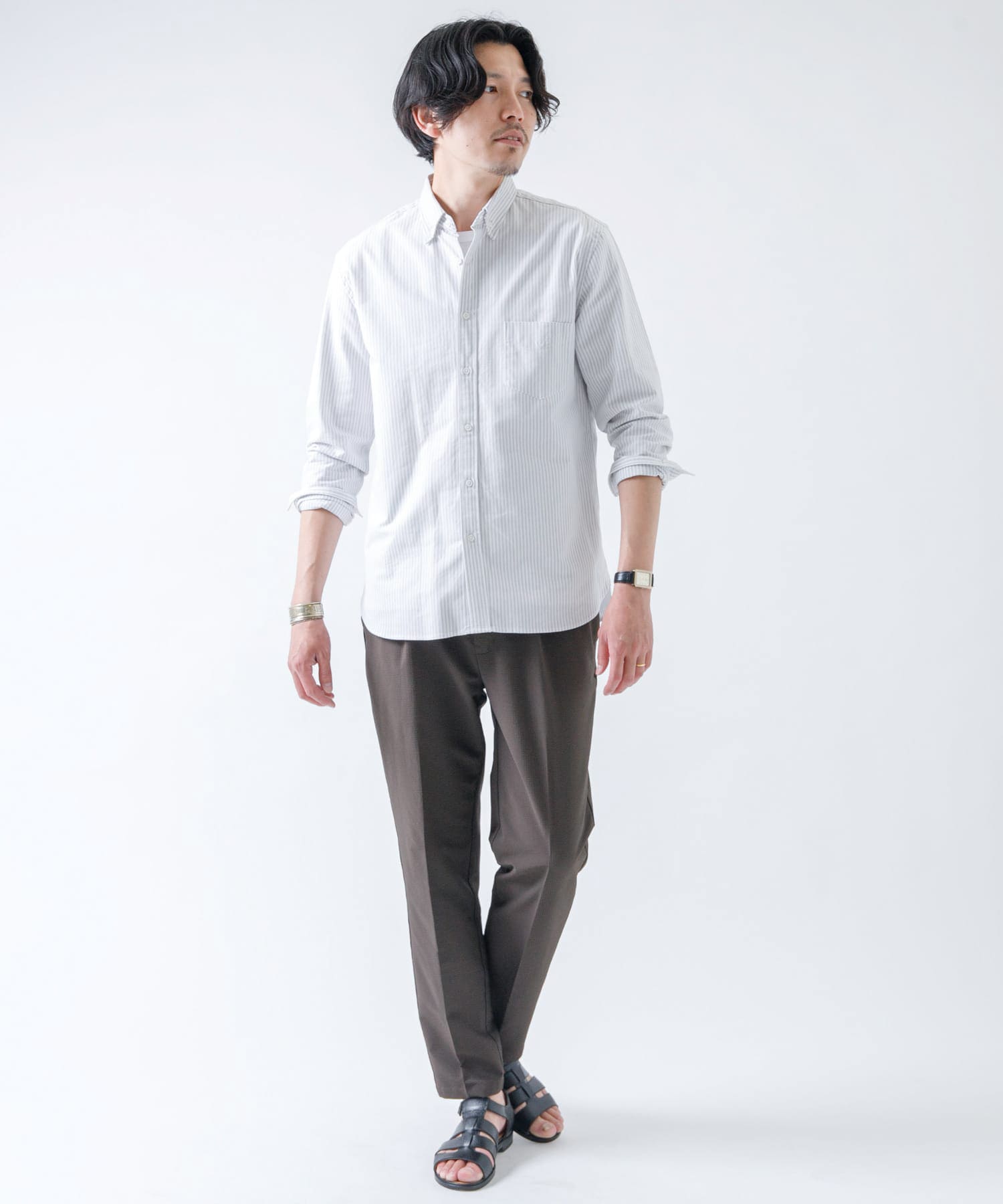 『WEB限定』『XXLサイズあり』『抗菌/消臭』ハイパフォーマンスオックスボタンダウンSH GRY STRIPE S