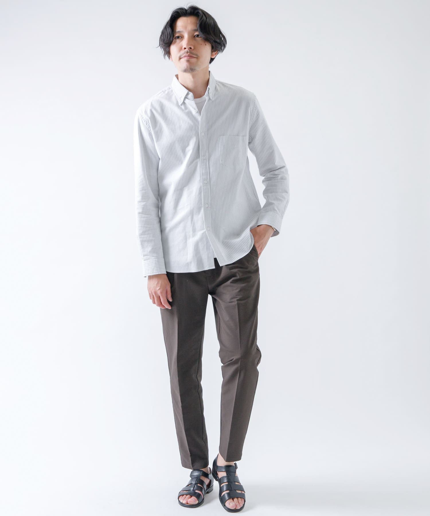 『WEB限定』『XXLサイズあり』『抗菌/消臭』ハイパフォーマンスオックスボタンダウンSH GRY STRIPE S