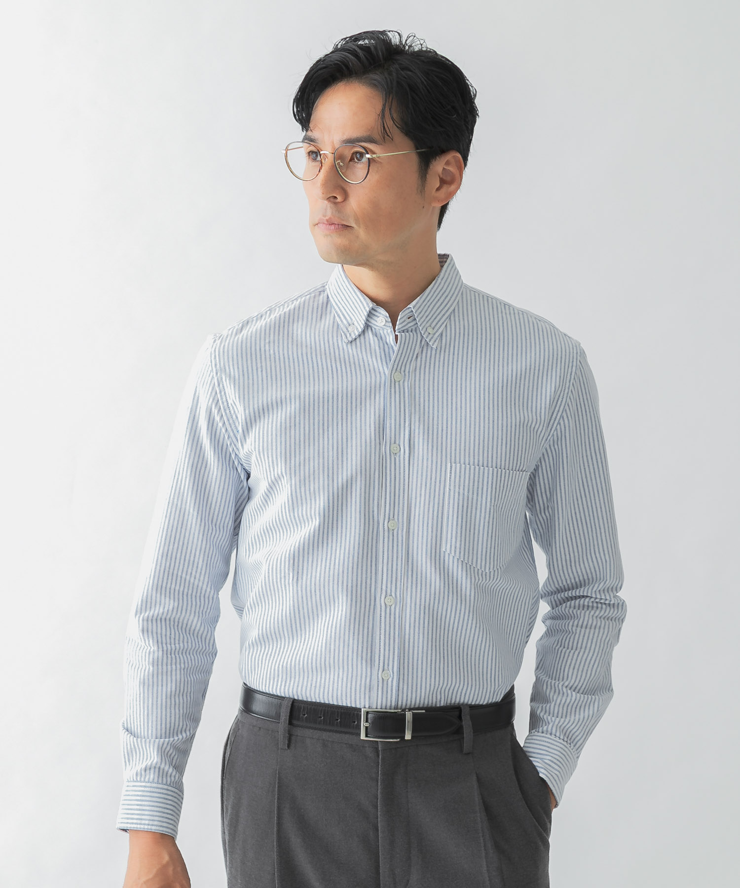 『WEB限定』『XXLサイズあり』『抗菌/消臭』ハイパフォーマンスオックスボタンダウンSH SAX STRIPE XS
