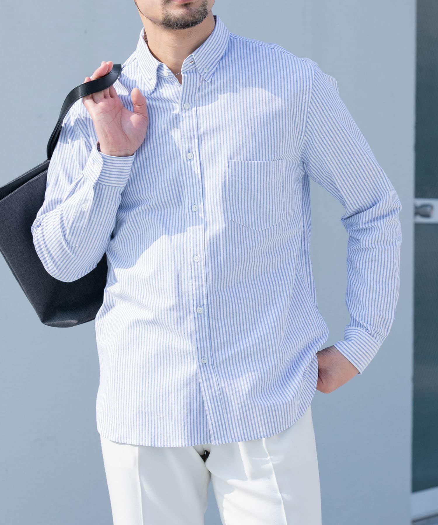 『WEB限定』『XXLサイズあり』『抗菌/消臭』ハイパフォーマンスオックスボタンダウンSH SAX STRIPE XXL
