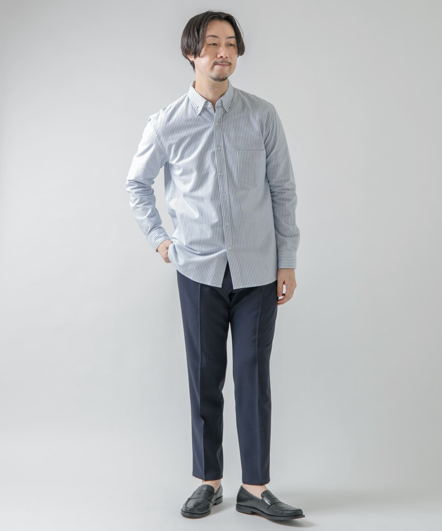 『WEB限定』『XXLサイズあり』『抗菌/消臭』ハイパフォーマンスオックスボタンダウンSH SAX STRIPE S