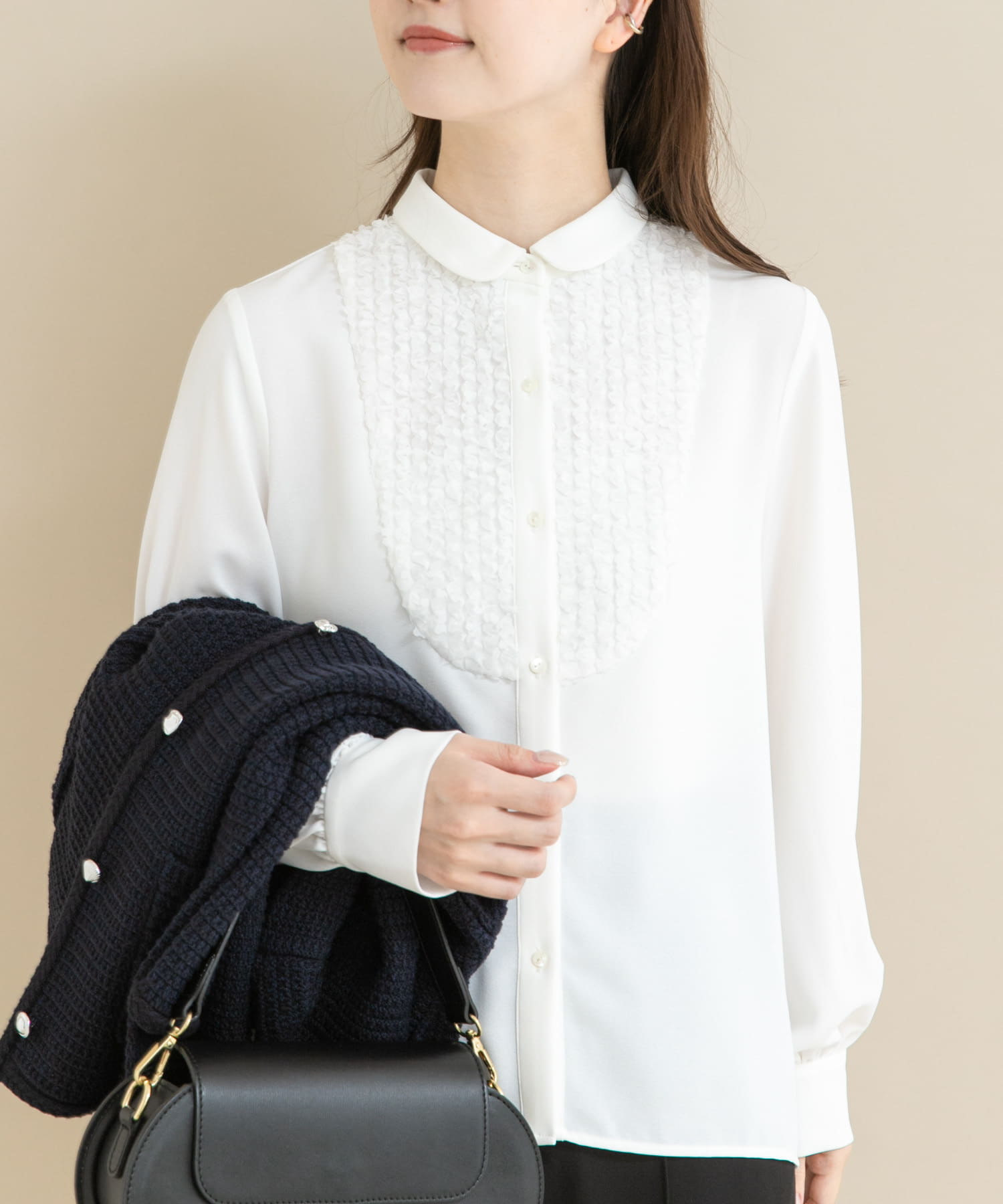 『WEB/一部店舗限定』フロントレース切替ブラウス