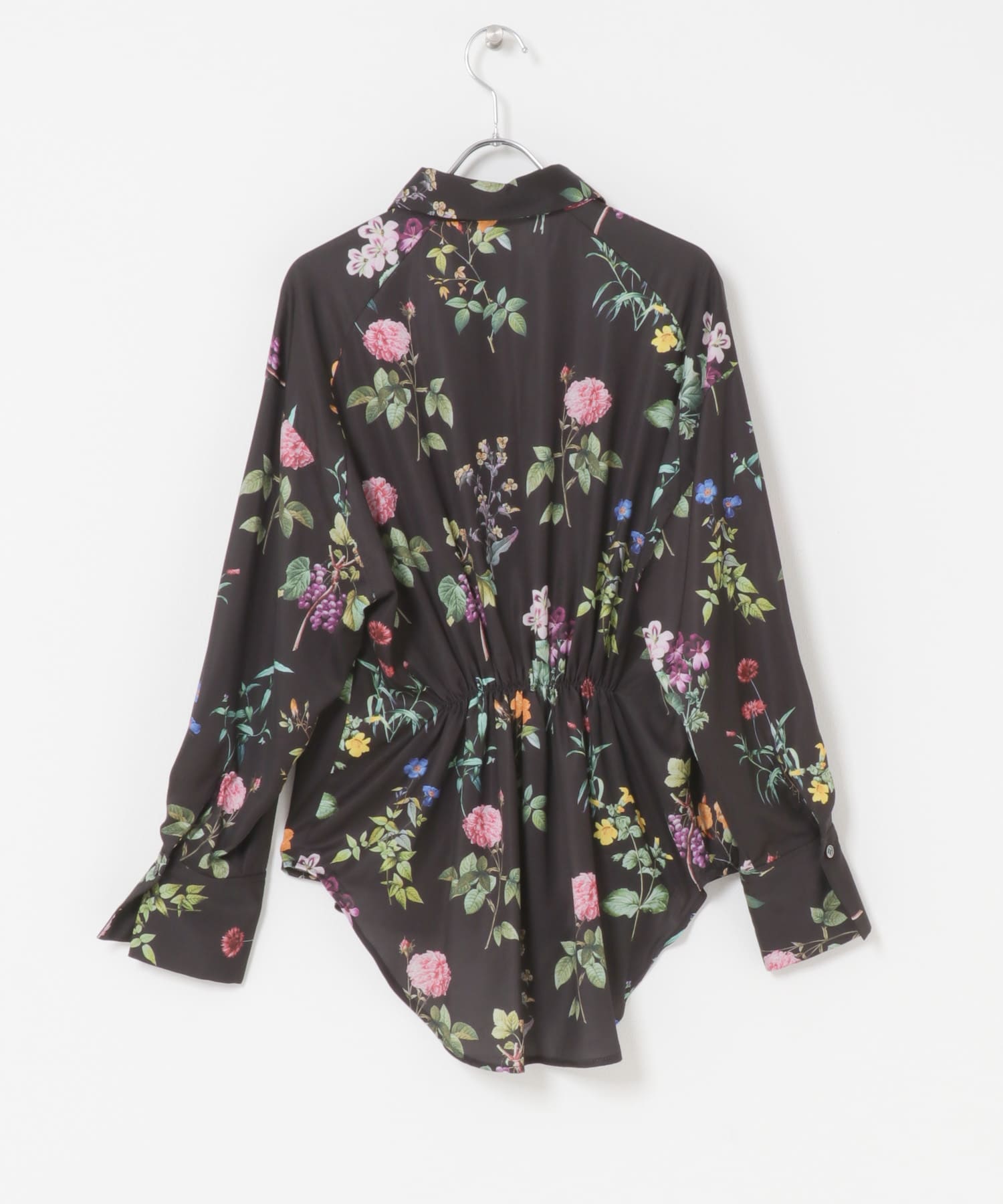 ボタニカルプリントデザインシャツ BLACK Free