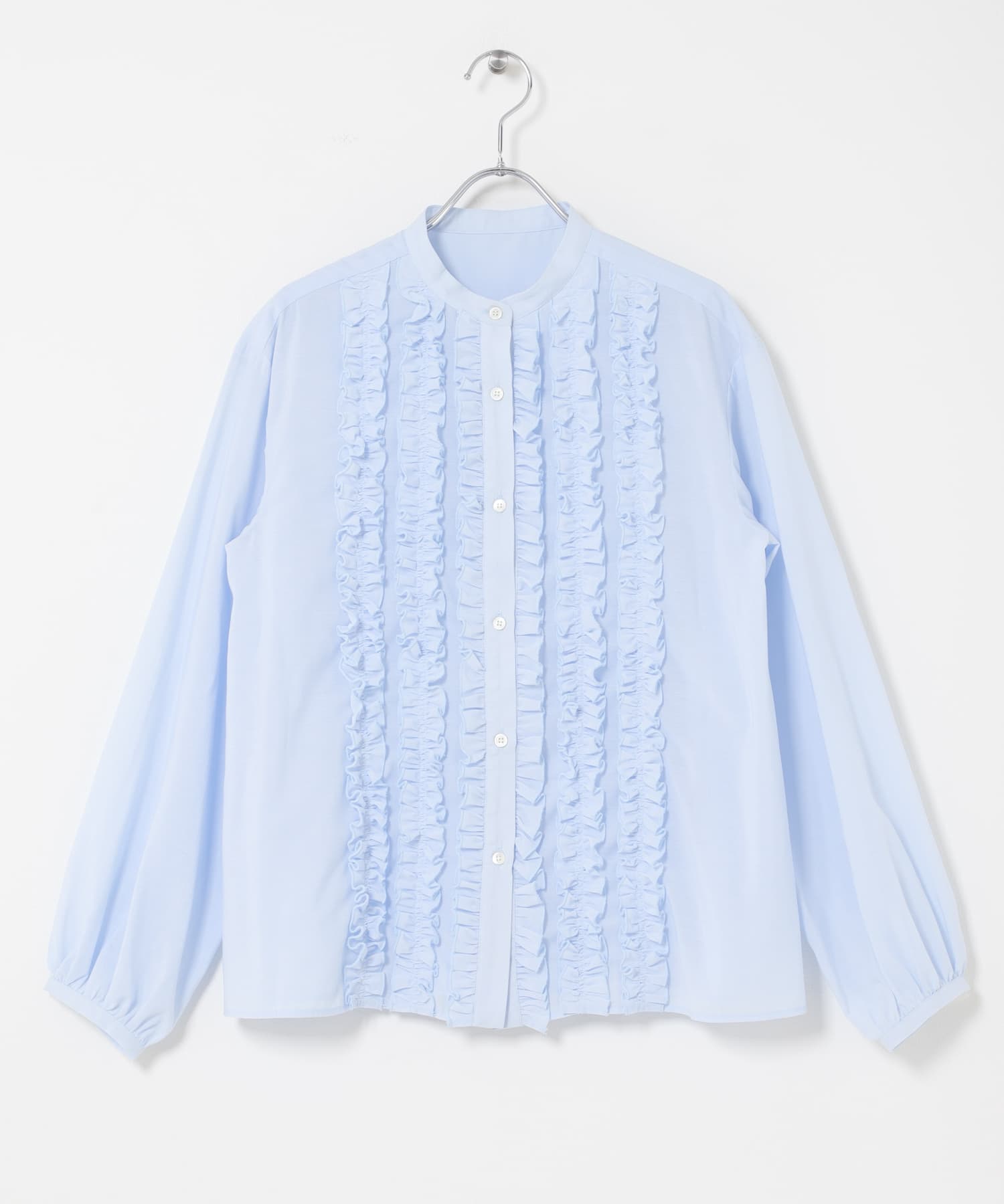 フロントフリルデザインブラウス SAX Free