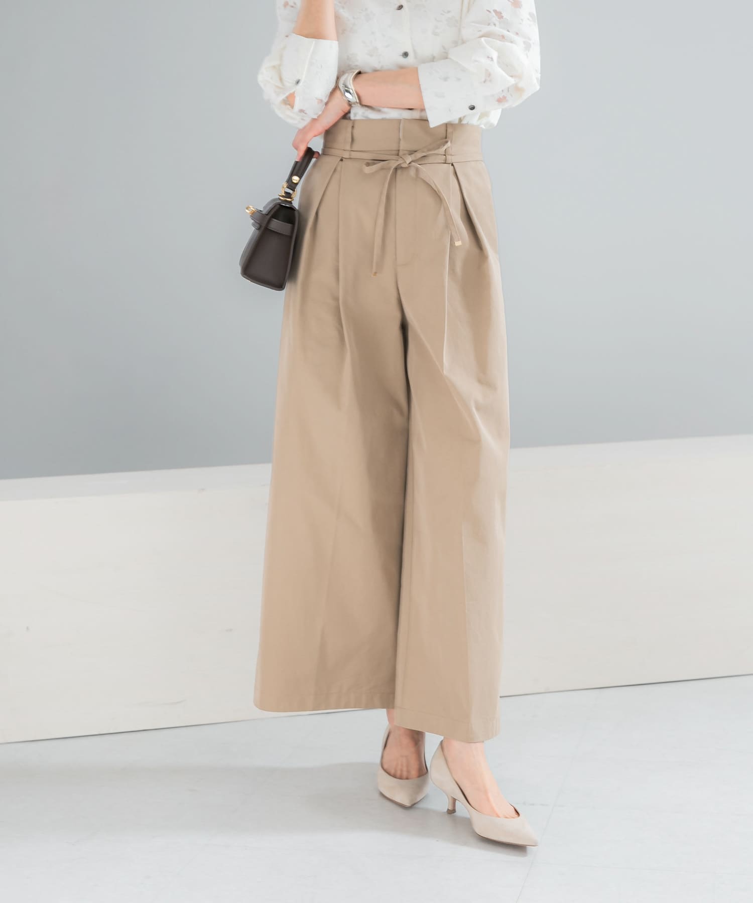 コットンツイルベルテッドワイドパンツ