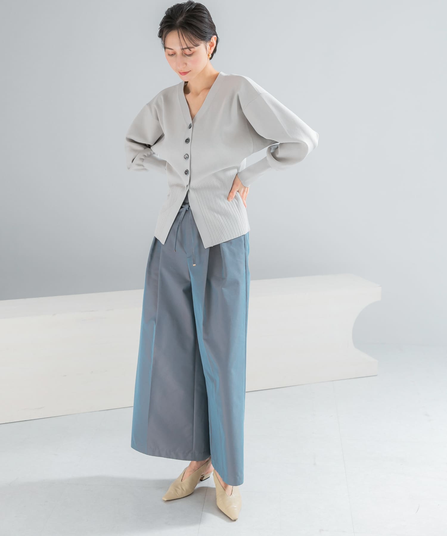 コットンツイルベルテッドワイドパンツ