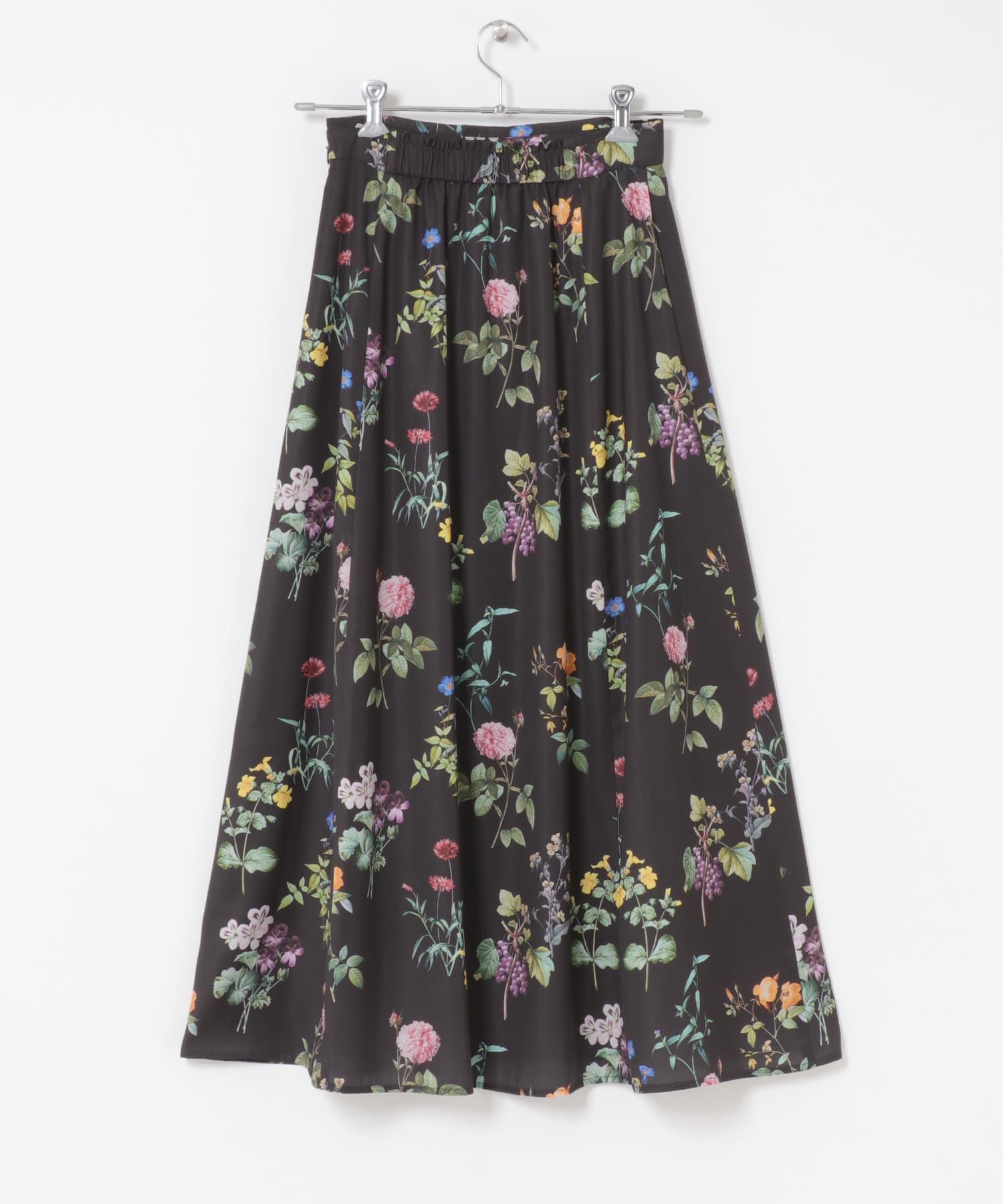 ボタニカルプリントマキシスカート BLACK Free