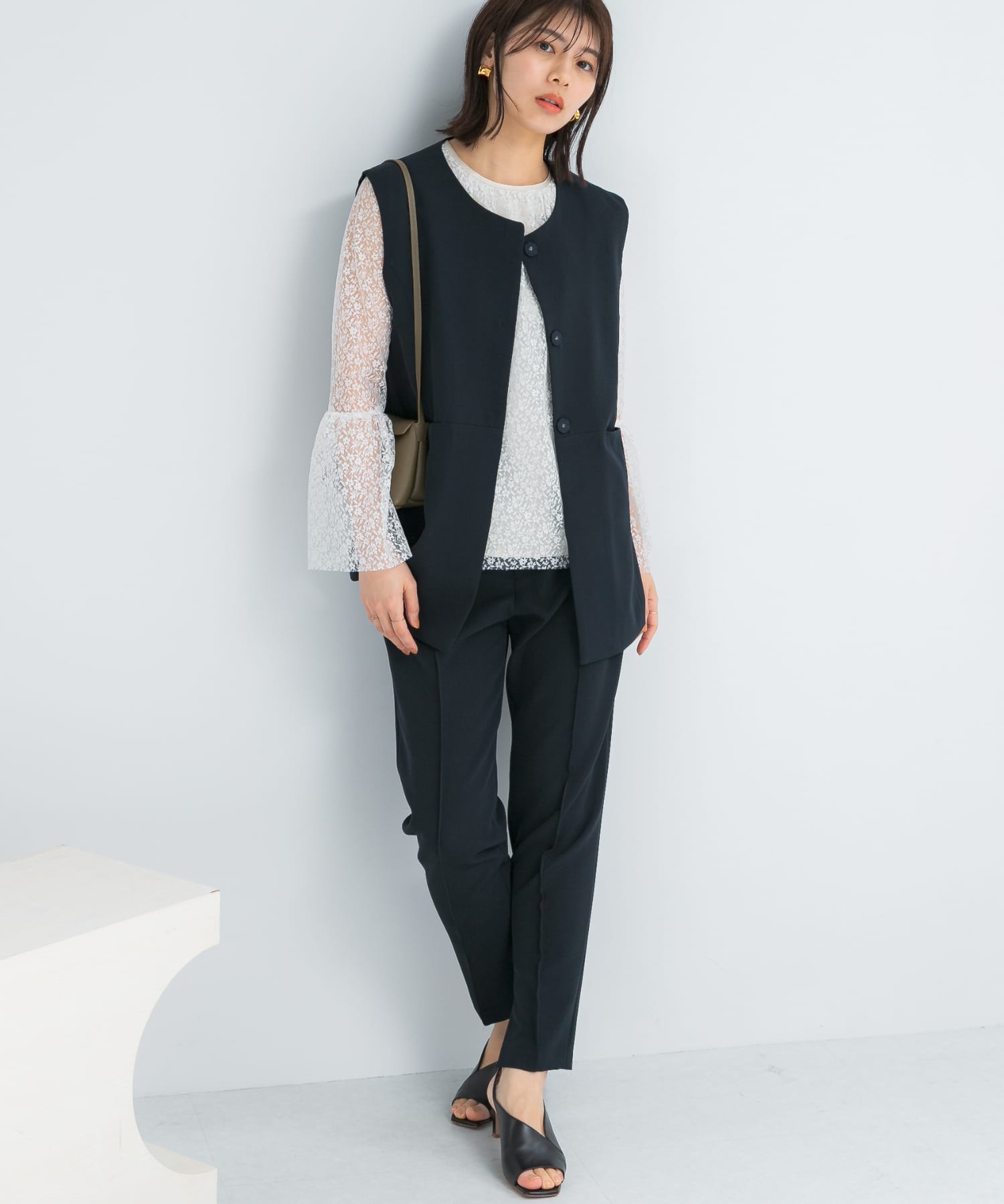 『WEB/一部店舗限定』『SHORT/TALLサイズあり』ペプラムジレ+テーパードパンツ