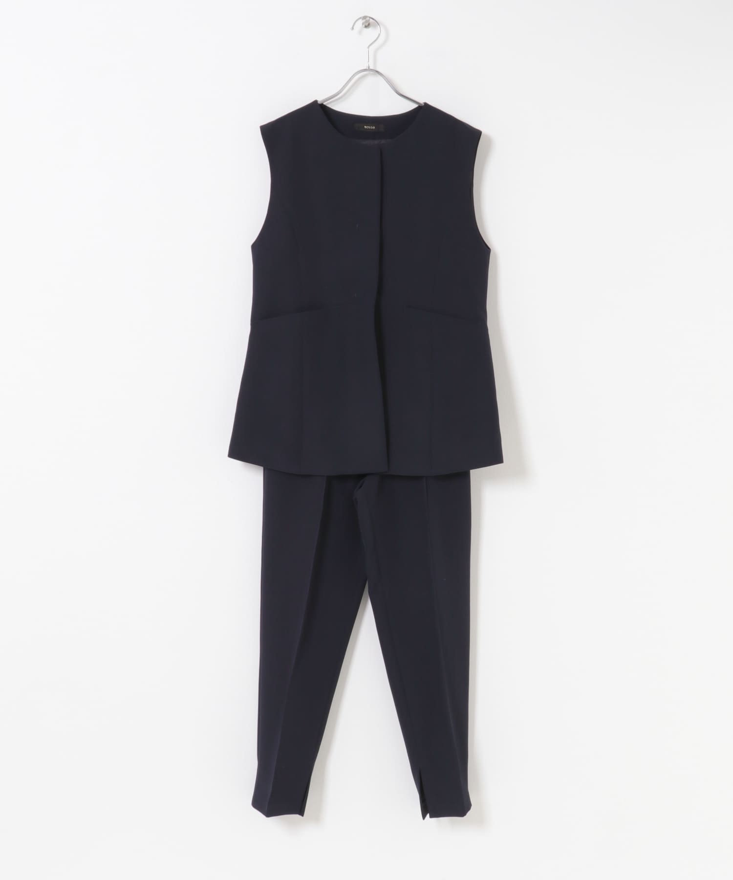 『WEB/一部店舗限定』『SHORT/TALLサイズあり』ペプラムジレ+テーパードパンツ NAVY Short