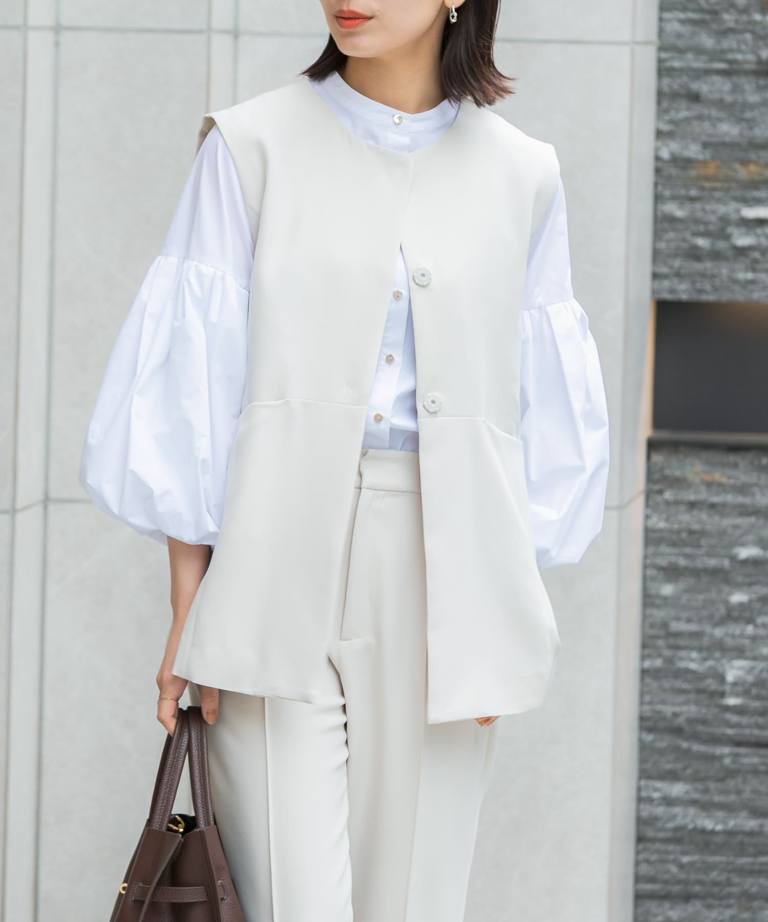 『WEB/一部店舗限定』『SHORT/TALLサイズあり』ペプラムジレ+テーパードパンツ