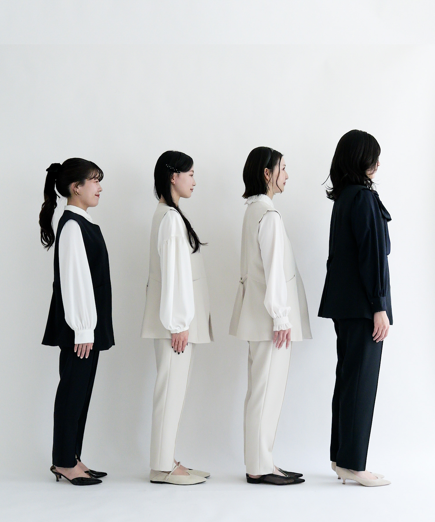 身長：150cm サイズ：SHORT / 身長：158cm サイズ：36 / 身長：162cm サイズ：38 / 身長：169cm サイズ：TALL