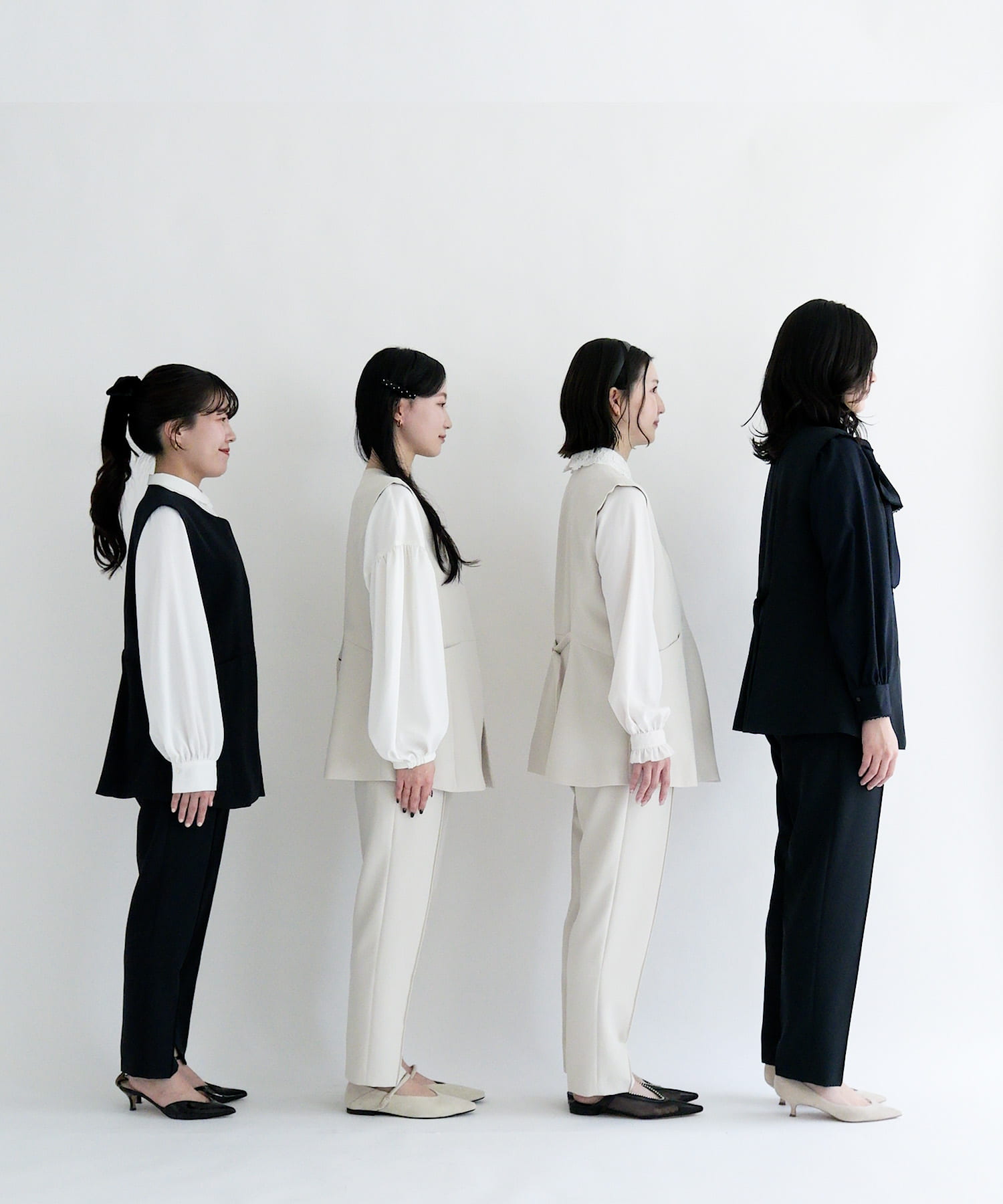 身長：150cm サイズ：SHORT / 身長：158cm サイズ：36 / 身長：162cm サイズ：38 / 身長：169cm サイズ：TALL