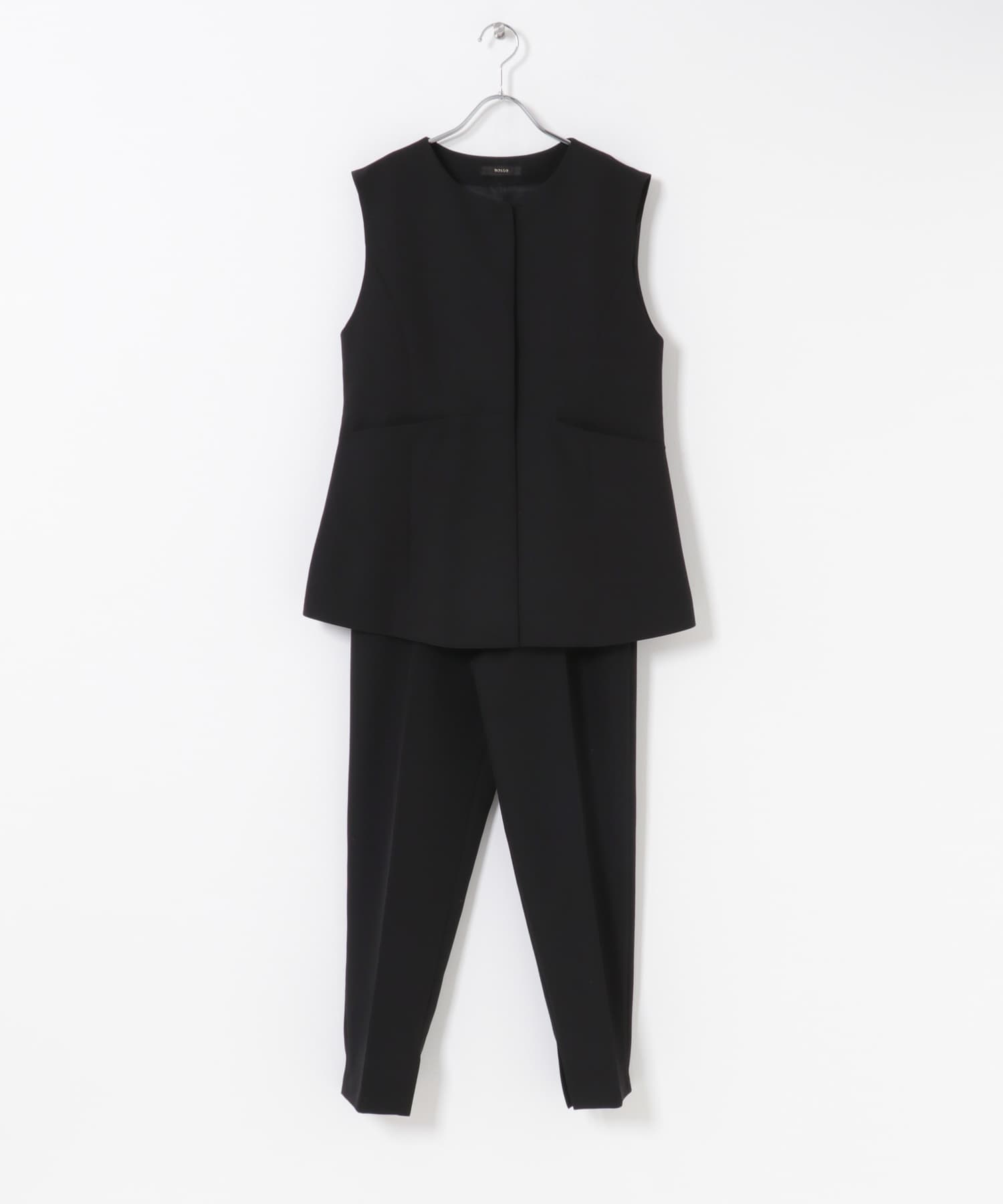 『WEB/一部店舗限定』『SHORT/TALLサイズあり』ペプラムジレ+テーパードパンツ BLACK Short