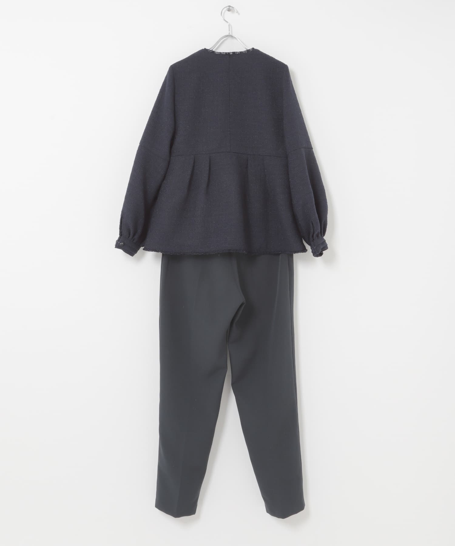 『WEB限定』ツイードペプラムジャケット+パンツ NAVY 36