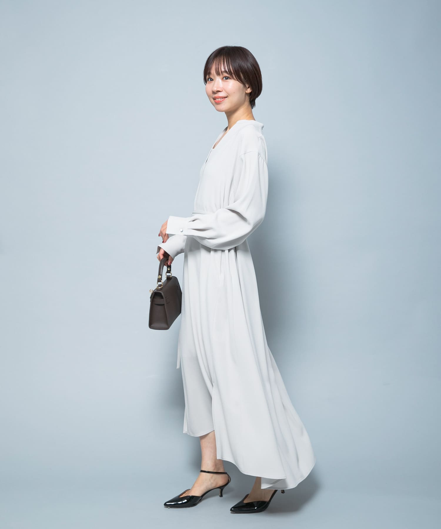 トリアセテート混Vネックワンピース