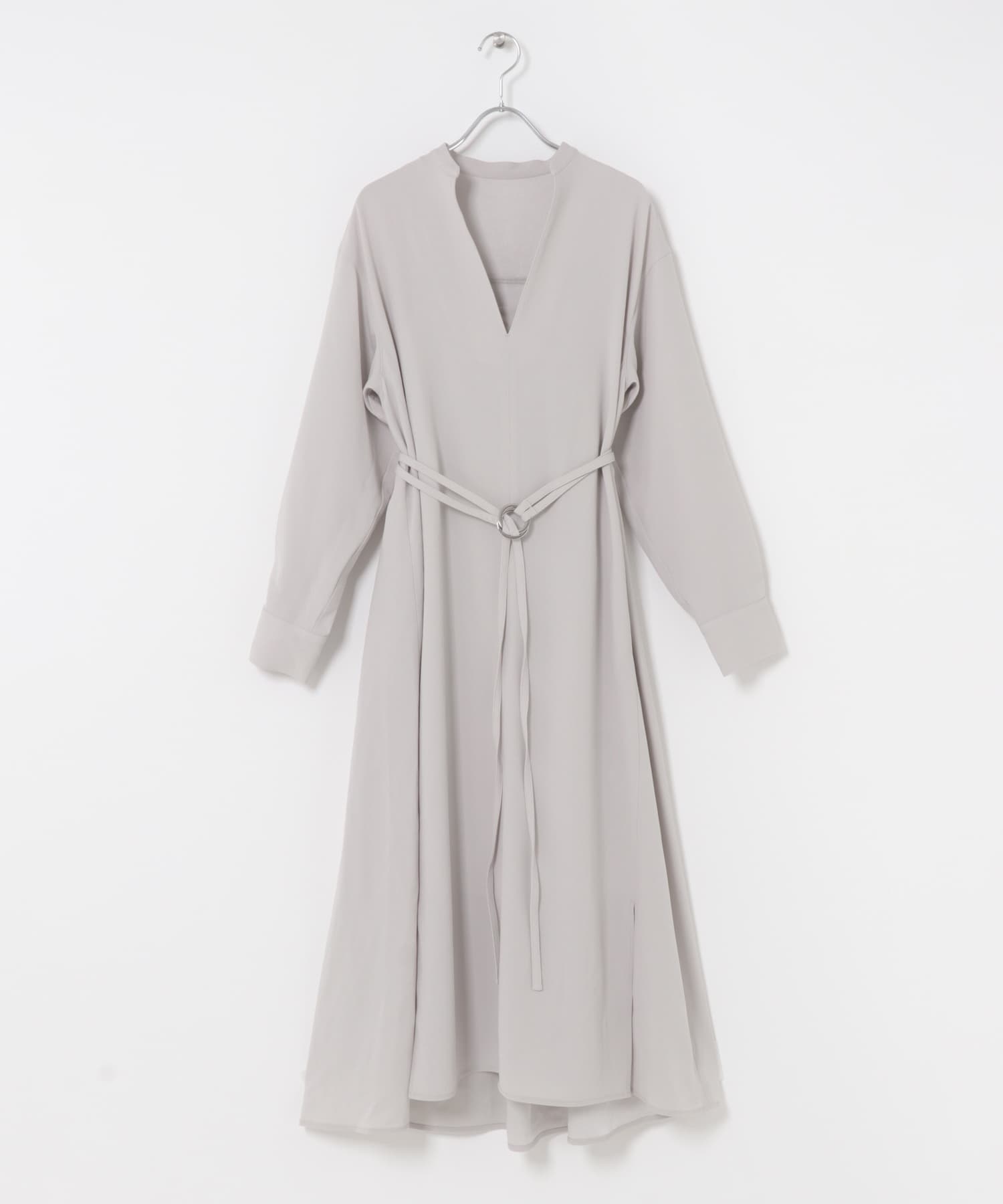 トリアセテート混Vネックワンピース L/BEIGE Free