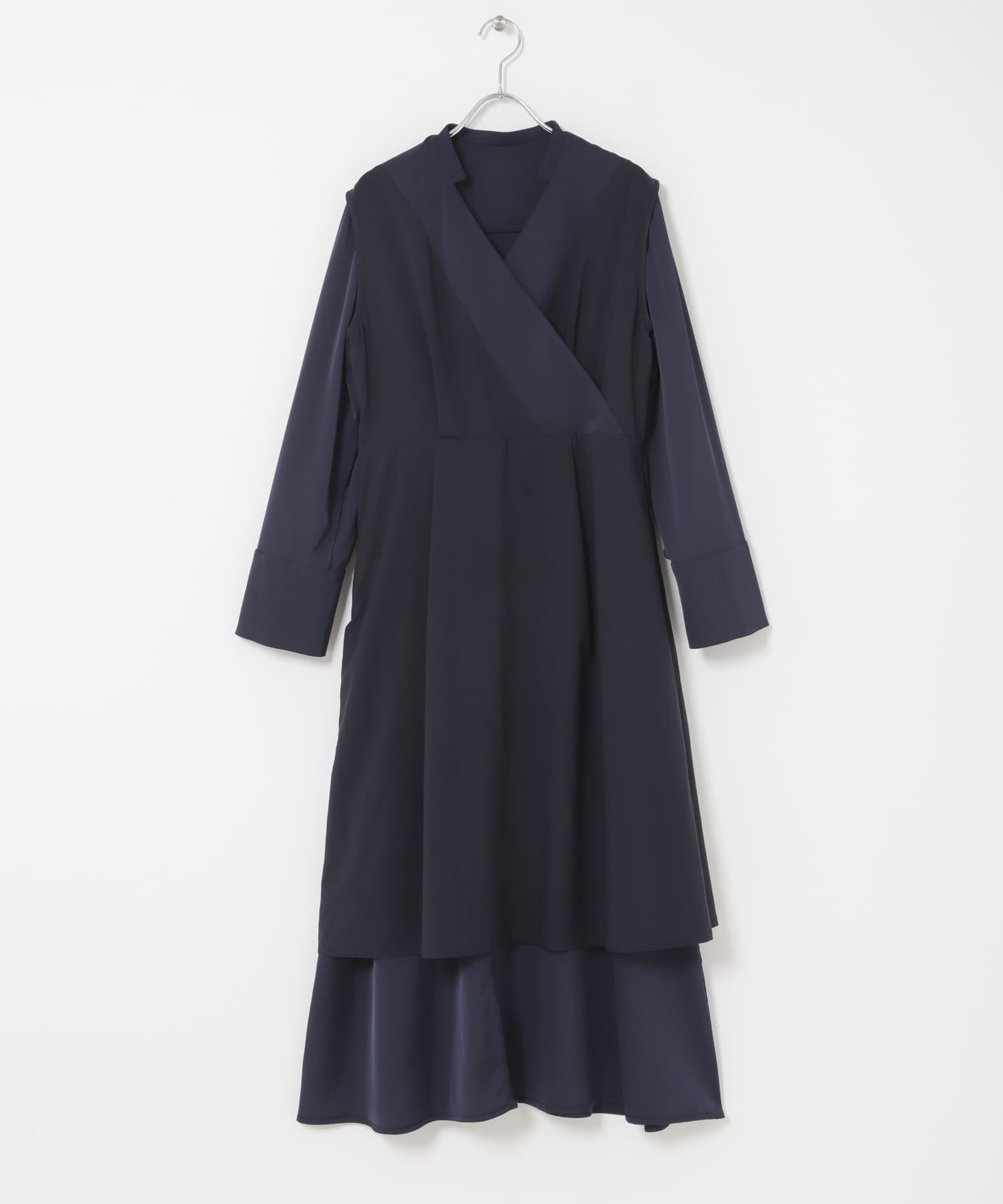 ベルト付カシュクールサテンワンピース NAVY Free