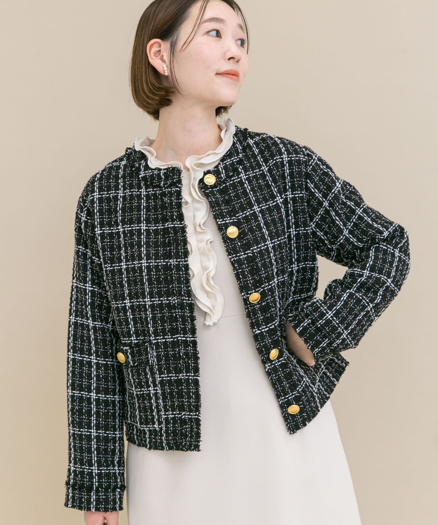 WEB限定』ツイードノーカラージャケット(Free BLACK): アウター｜URBAN