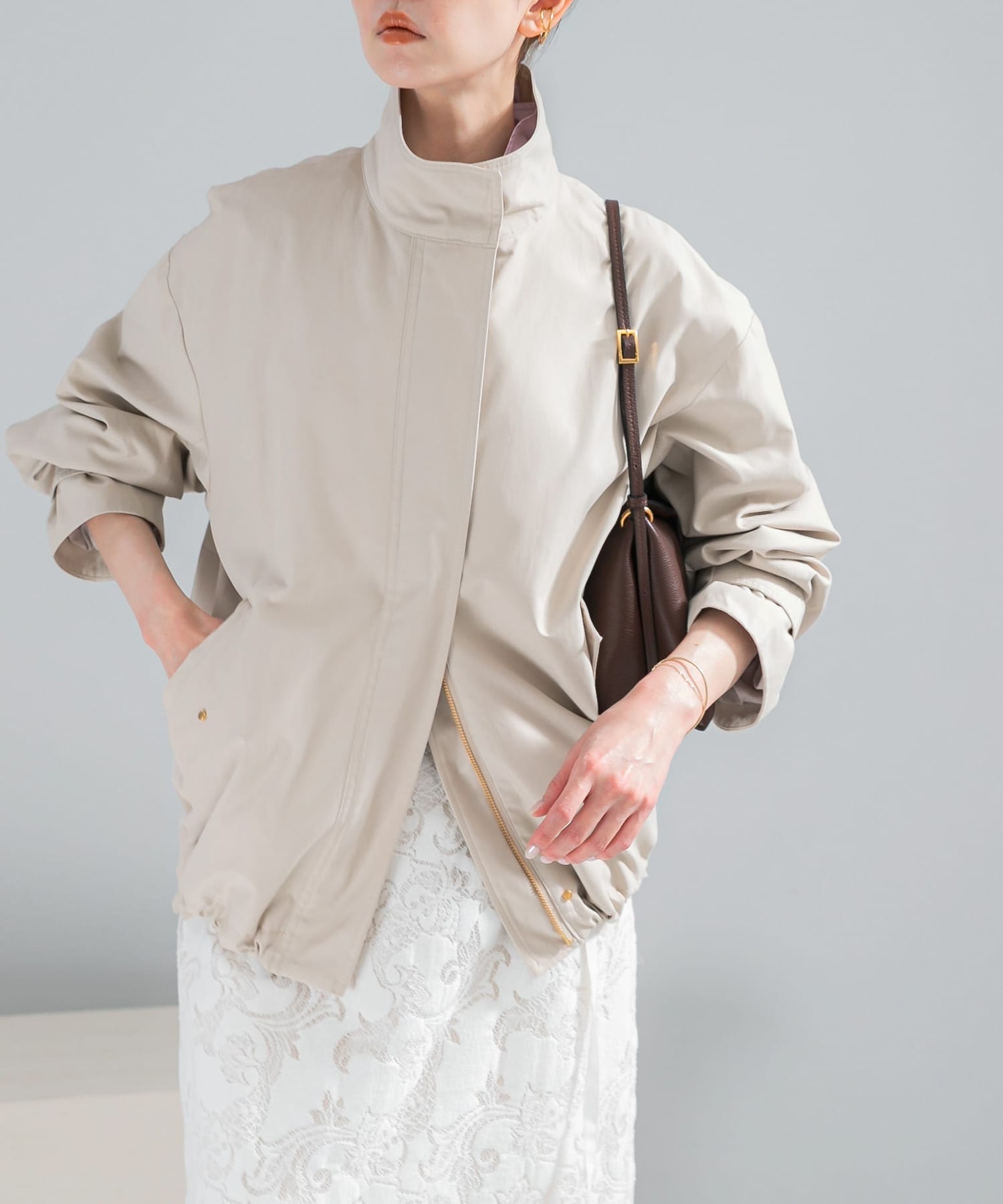 撥水スタンドカラーミドルコート