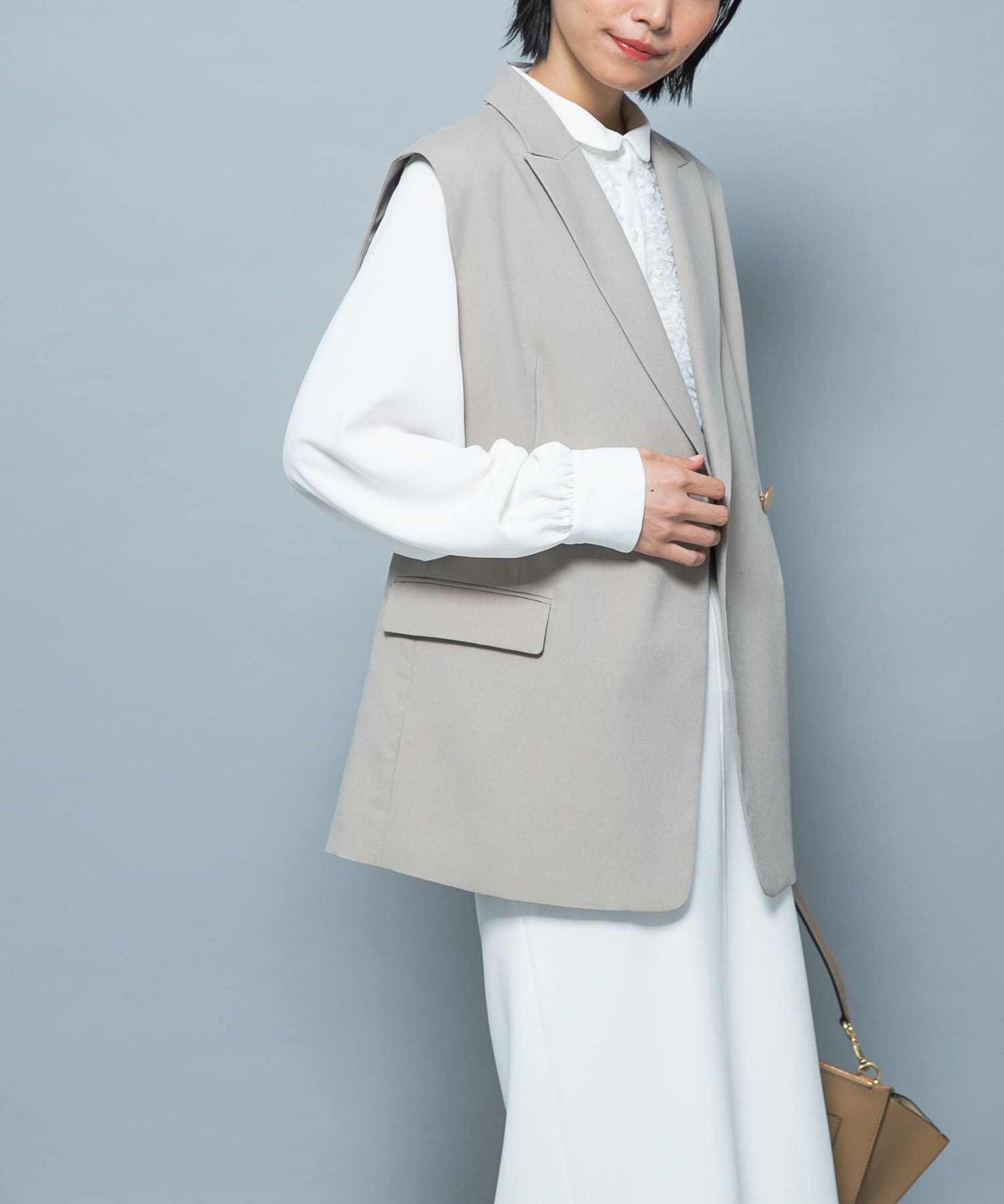 防シワシャンブレーツイルダブルジレ